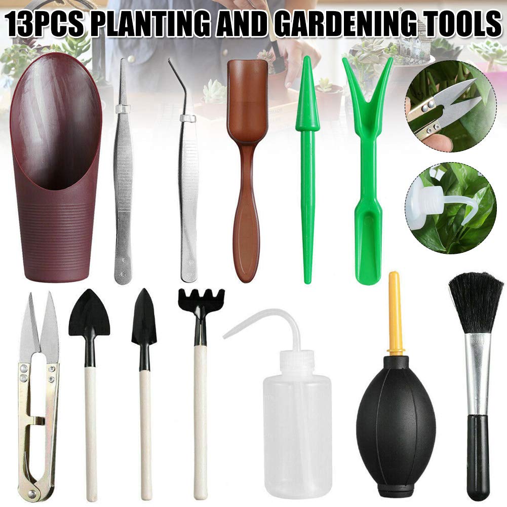 13-Piece Mini Garden Tool Set - Hand Pruner, Planting Shovel & Gardening Tools for Succulents | Perfect for Indoor Plants, Small Gardens & DIY Home Gardening Projects