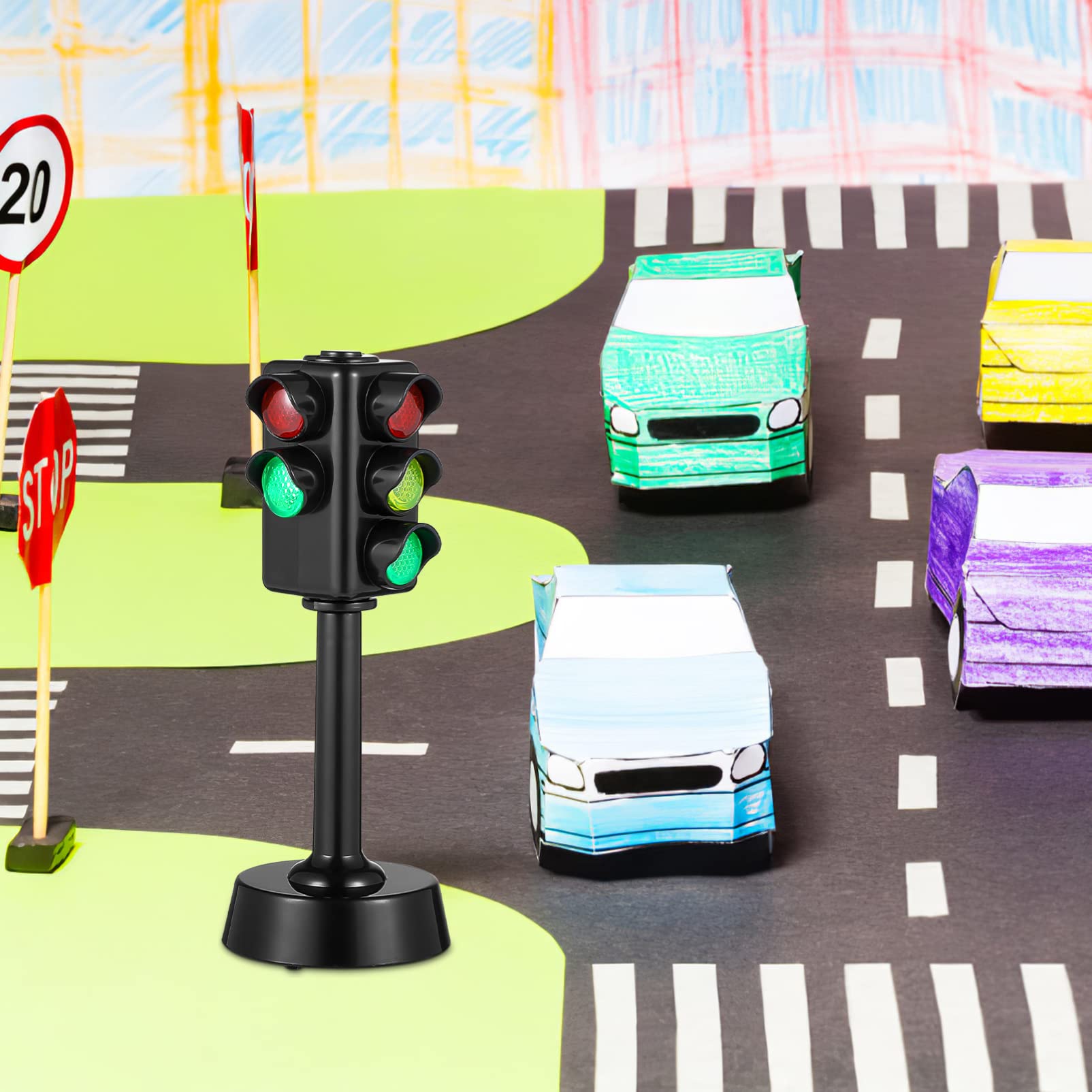 Toyvian 2-Pack Kids Traffic Light Toy with Sound & Light Simulation - Electronic Educational Stoplight Model for Children | Perfect for Road Safety Learning, Pretend Play & Classroom Teaching