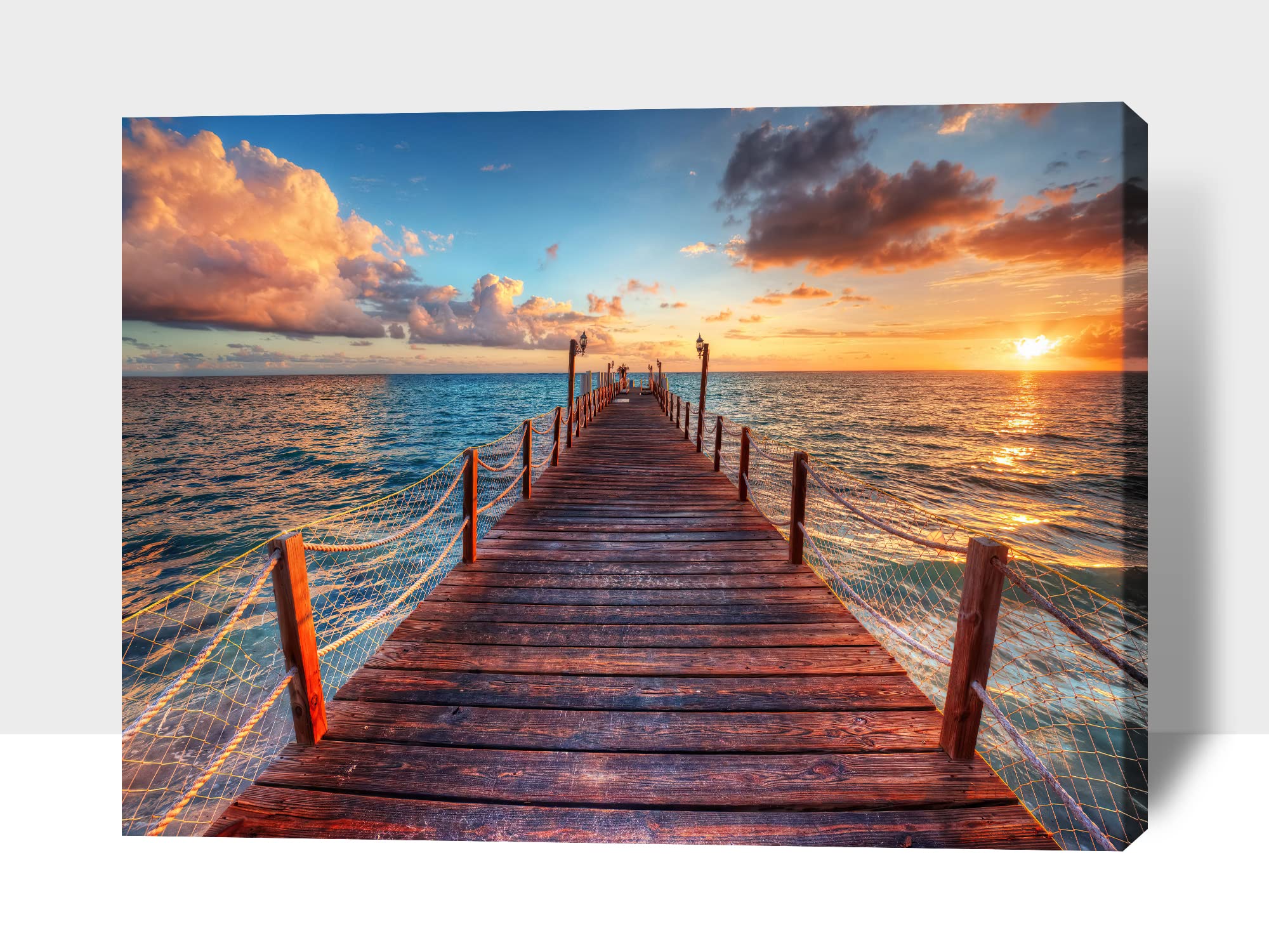 Large Sunset and Beach Canvas Wall Art - 28x40 Inch Framed Ocean Seascape Painting, Coastal Wall Decor for Living Room & Bedroom | Perfect for Beach House, Vacation Rental or Coastal-Themed Home Decor