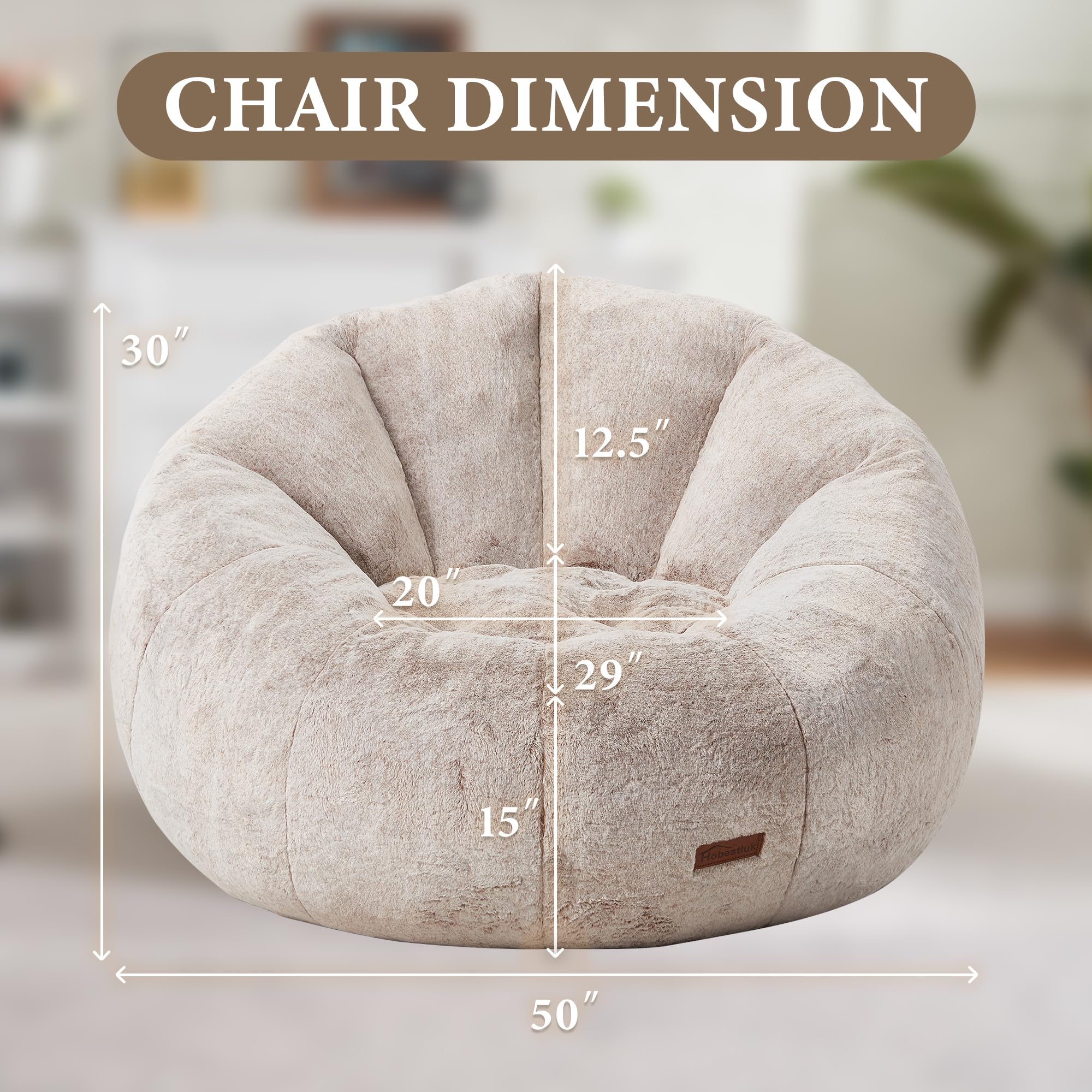 Hobestluk Large Bean Bag Chair for Adults - Oversized Comfy Bean Bag Sofa with Spacious Design, Perfect for Reading, Gaming, Movie Nights & Relaxing (Brown) - Living Room, Bedroom, Dorm & Lounge Essential
