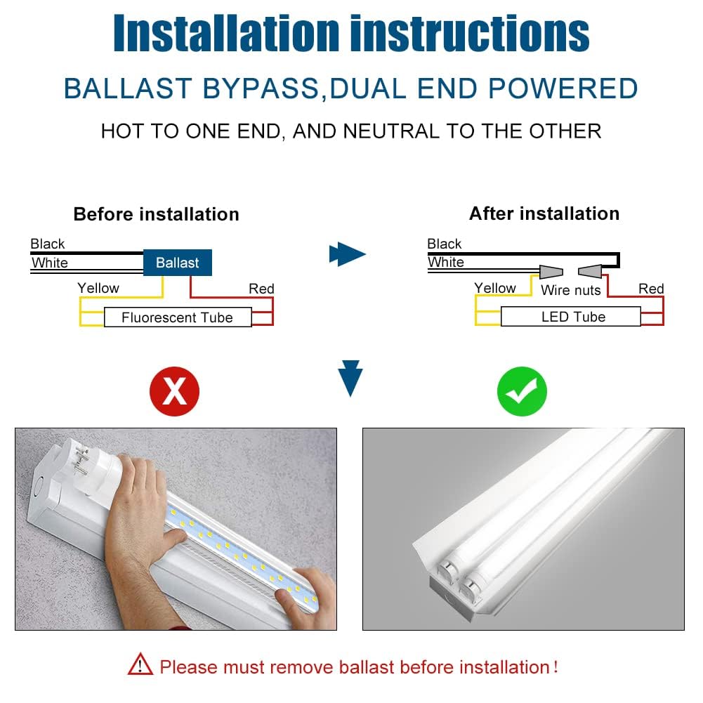 JESLED T8 4FT LED Tube Light Bulbs 24W 5000K Daylight White - 3000LM Brightness - Plug & Play or Ballast Bypass - 4 Foot LED Fluorescent Replacement - Dual-End Powered Frosted Light - Garage Warehouse Shop Lighting (12 Pack) - Perfect for Commercial Spaces, Workshops, and Industrial Areas