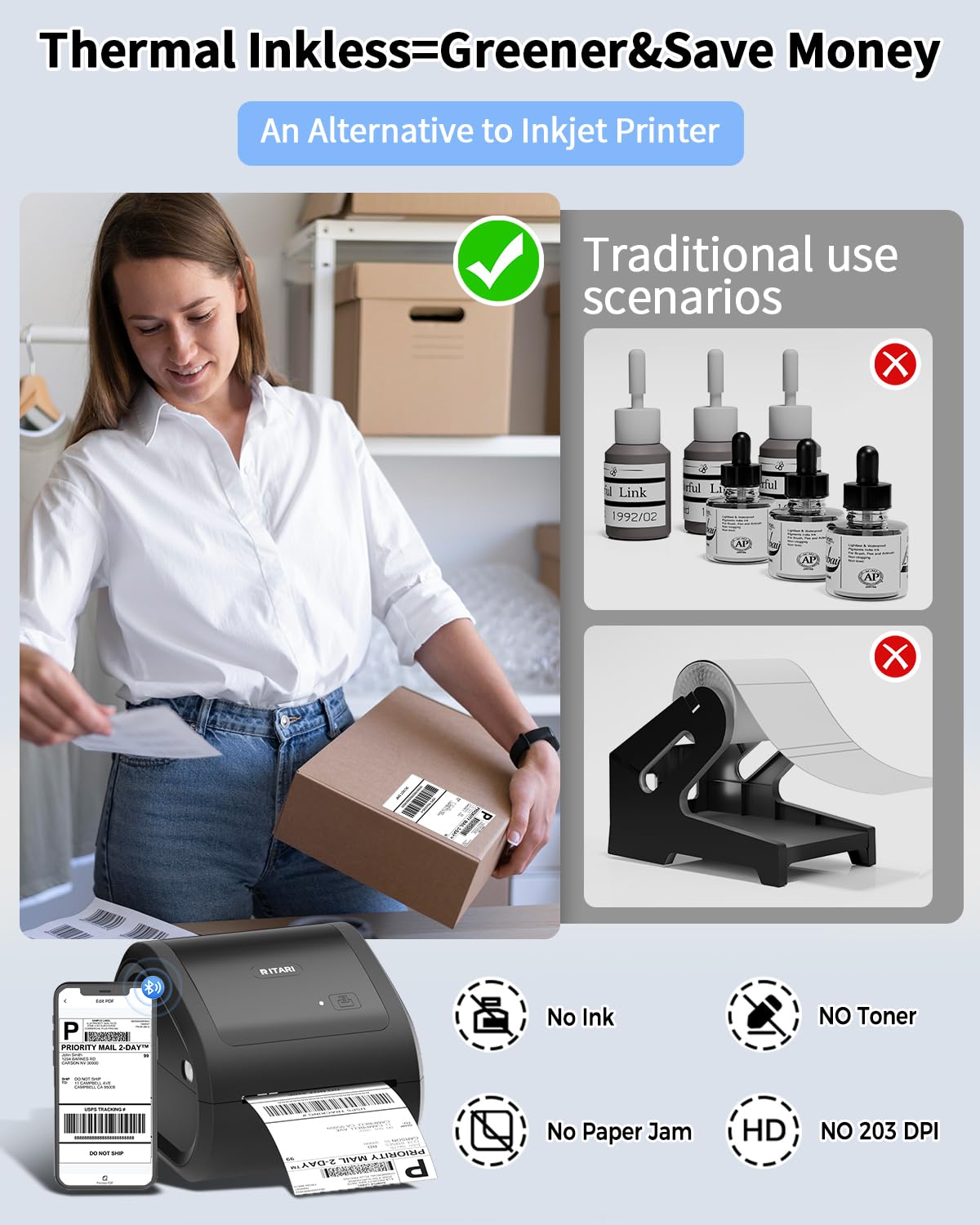 Phomemo D520BT Bluetooth 4x6 Thermal Label Printer - Compatible with iPhone, Android, Mac & Windows - Perfect for DHL, UPS, Colissimo Shipping & Small Business - Ideal for Home Offices, E-commerce Sellers & Package Shipping