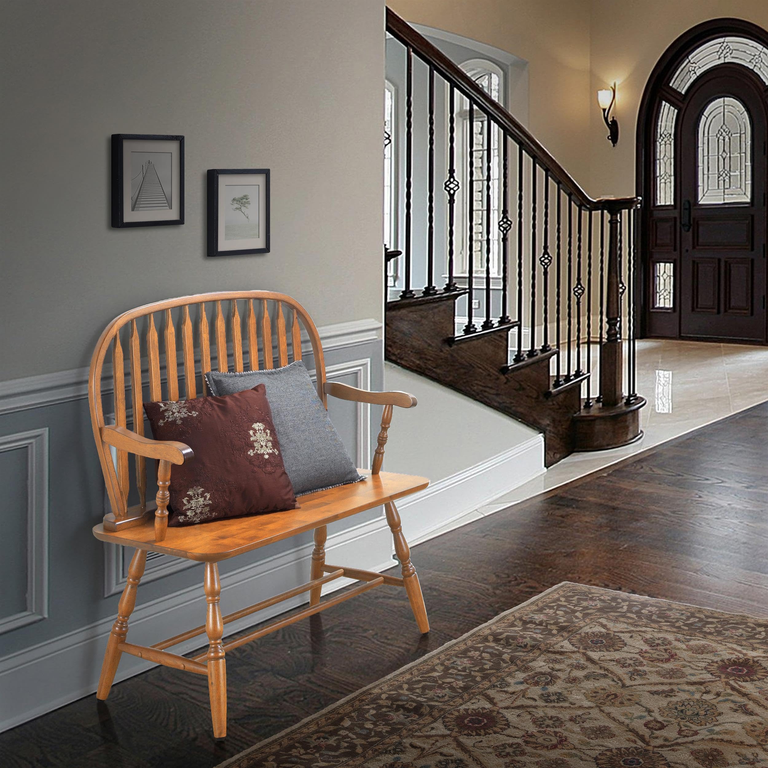 American Oak Windsor Living Room Bench - Stylish & Durable Seating for Living Rooms, Entryways & Bedrooms