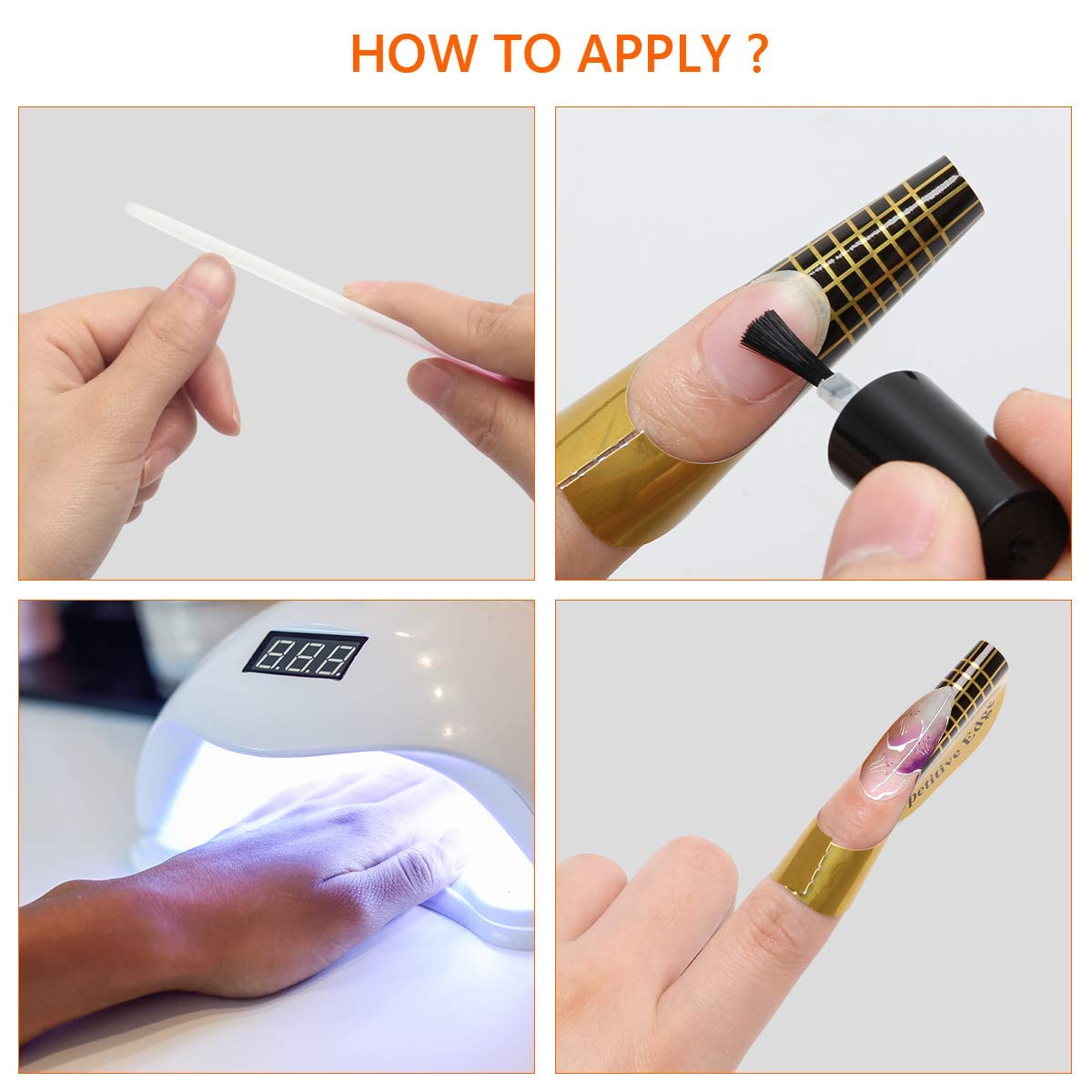 AHIER 200PCS Gold Horseshoe Nail Forms - Professional Nail Extension Tips & UV Gel Guide Stickers for Acrylic & Gel Nail Art | Perfect for Salon, Home Manicure & DIY Nail Designs