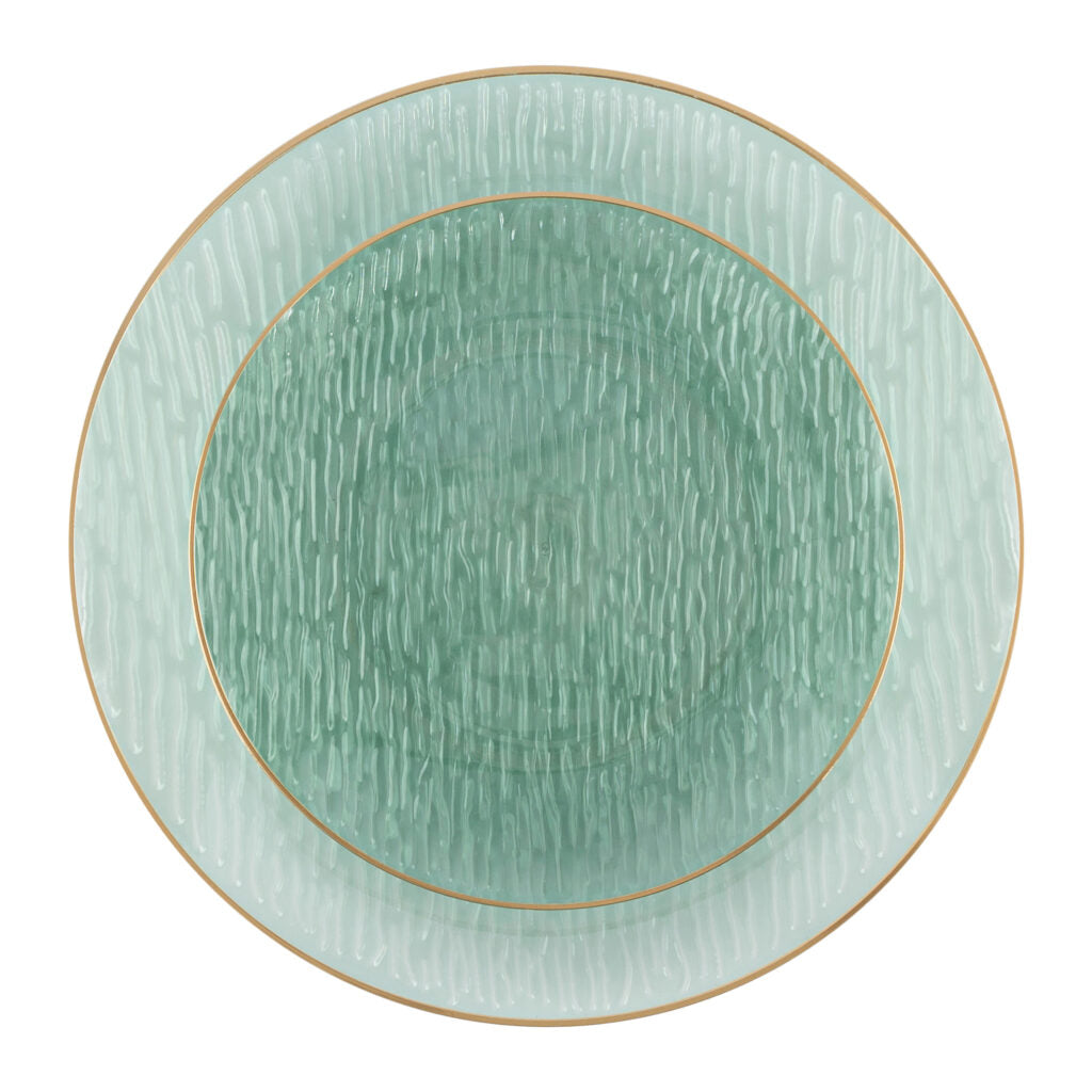 24-Pack Transparent Green & Gold Rim Round Plastic Dinnerware Set - 12-Piece Service for 12 Guests - Shatterproof Party Plates, Cups & Bowls - Perfect for Weddings, BBQs, Picnics & Outdoor Events