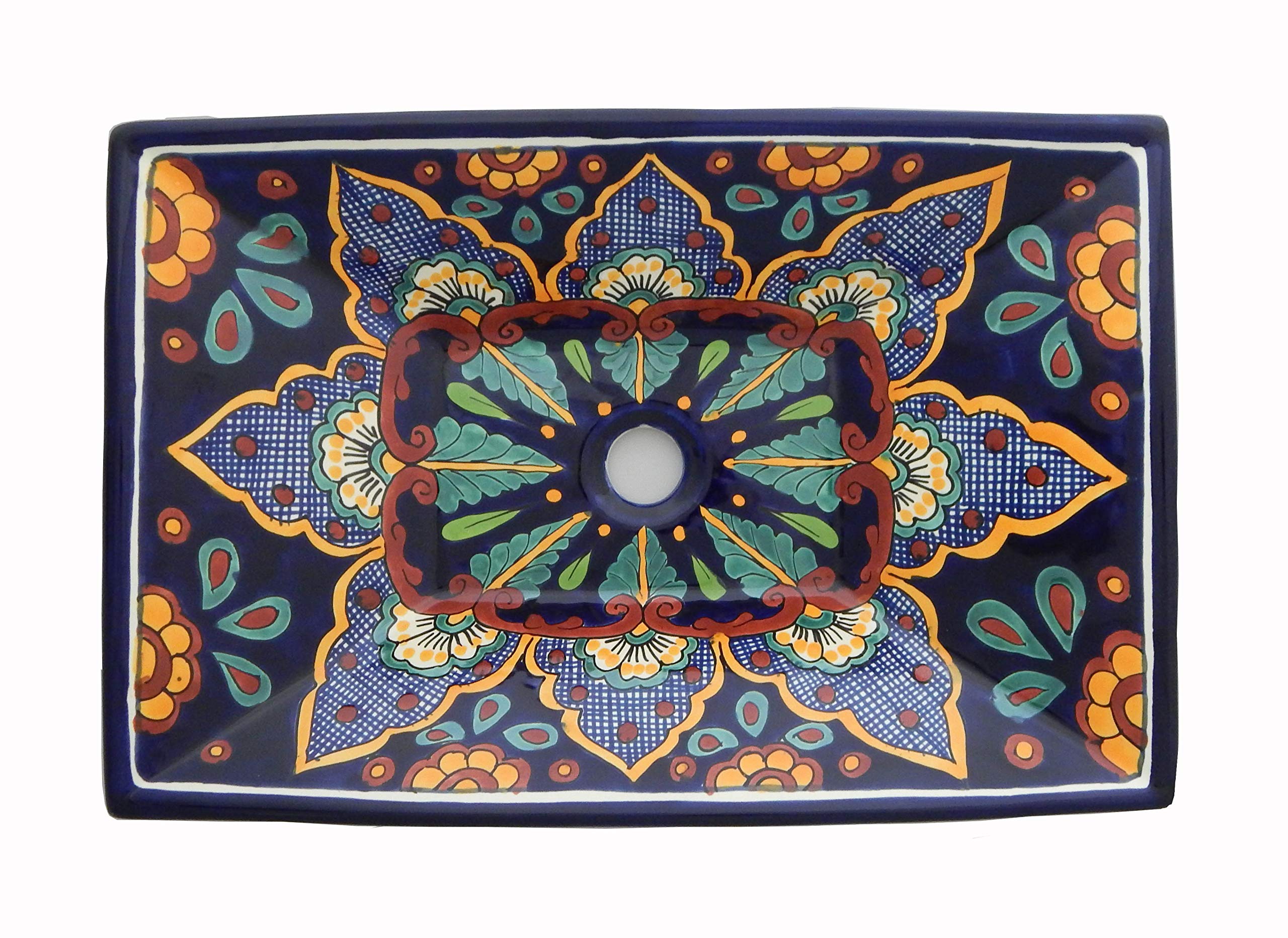 Handmade Mexican Rectangular Vessel Sink - Hand Painted Bathroom Sink #02 for Modern Farmhouse & Boho Chic Decor