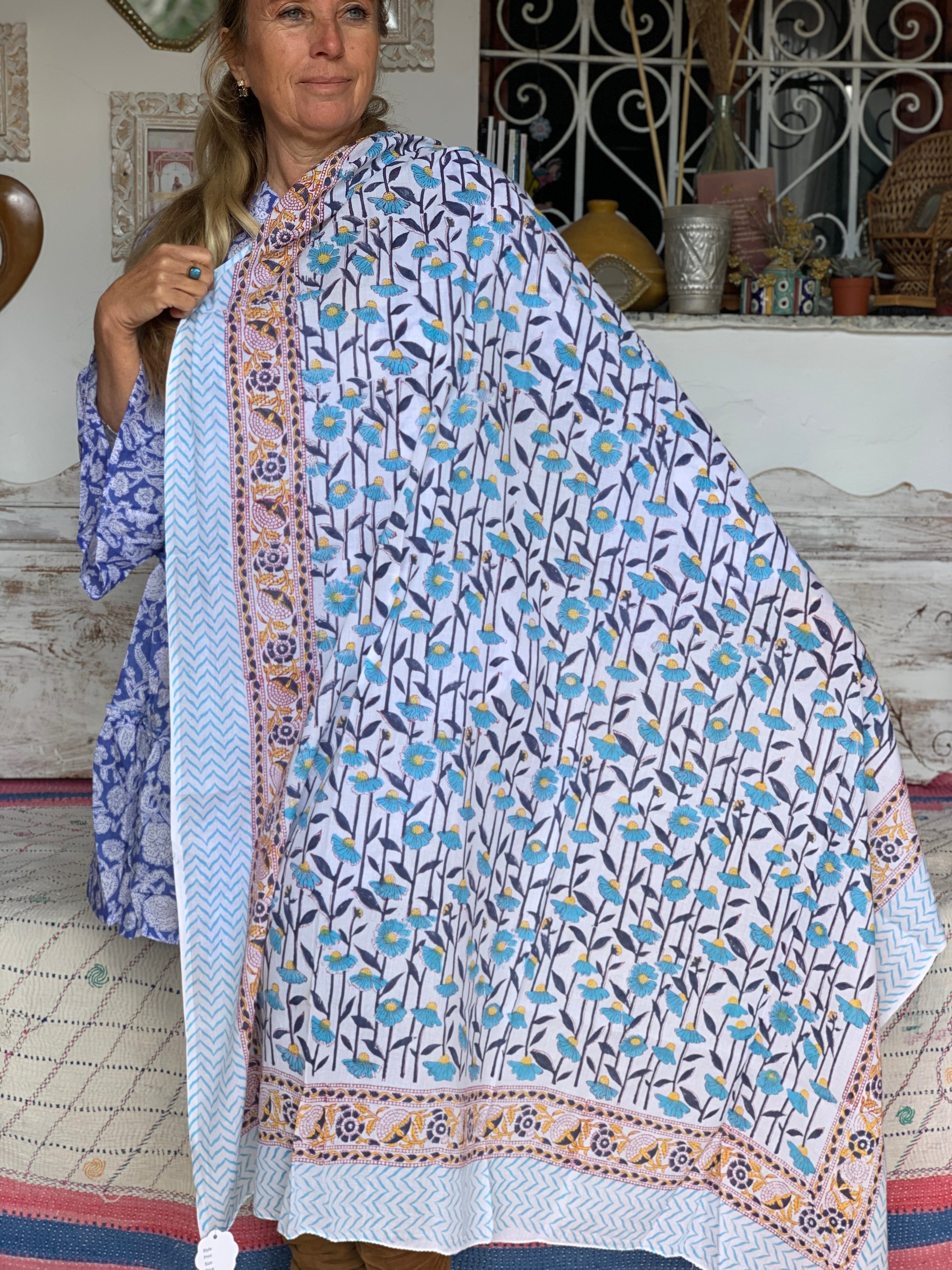 Stylish Block Print Cotton Sarong Pareo Shawl - New Collection for Beach, Pool, and Summer Fashion