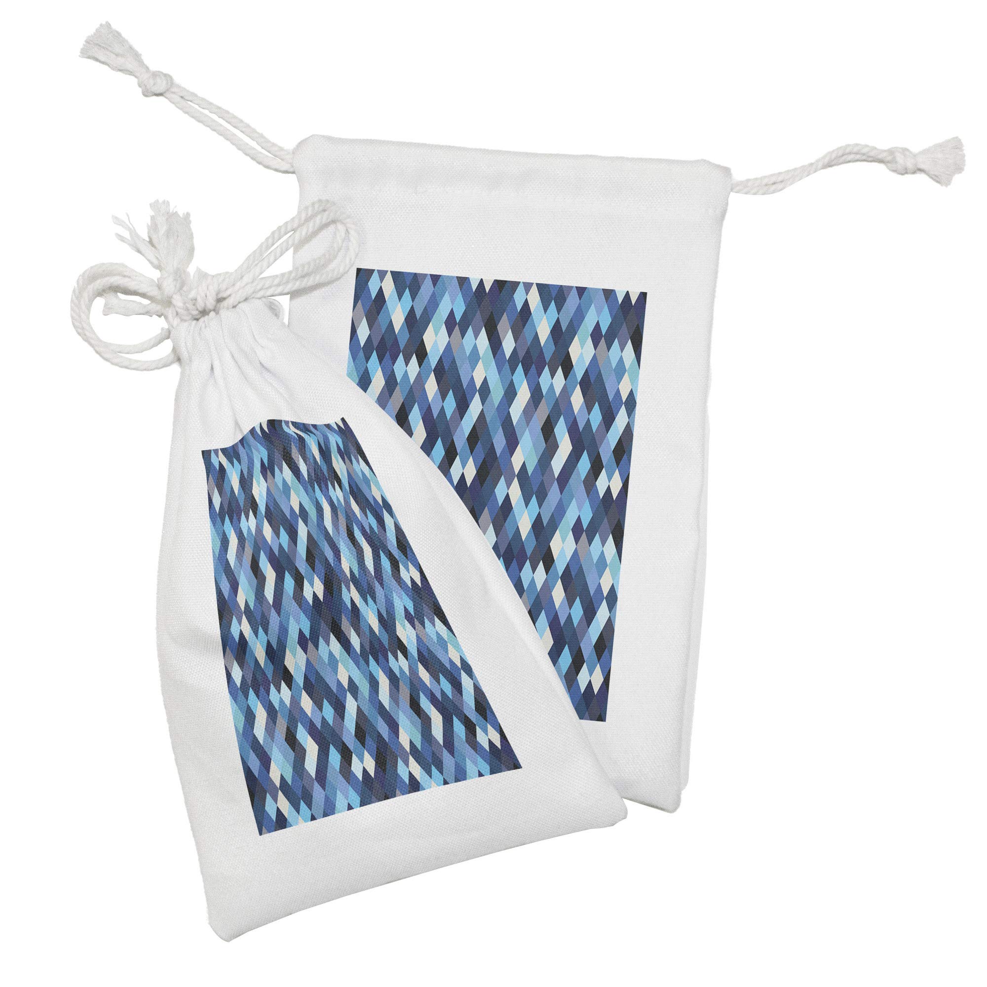 Ambesonne Modern Fabric Pouch Set of 2 - Blue & White Geometric Pattern Drawstring Bags (9
