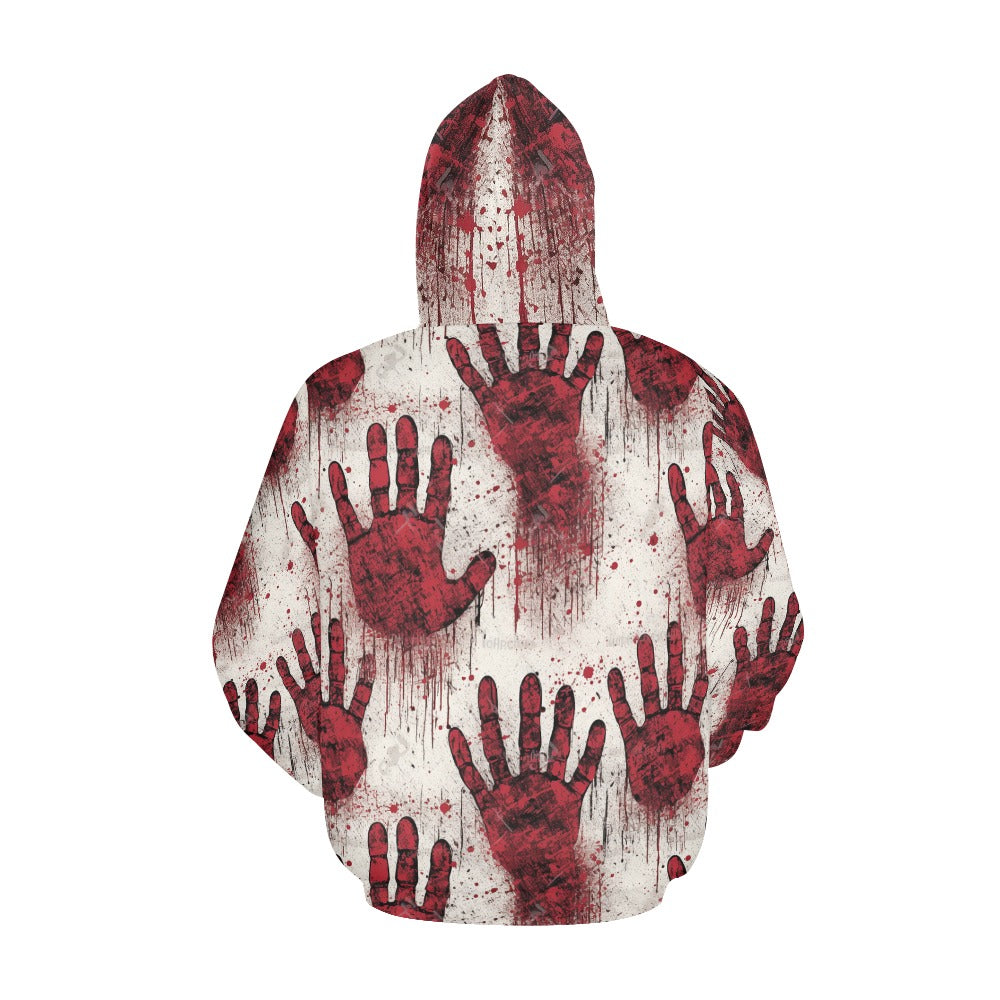Scary Bloody Hand Print Hoodie - Halloween Horror Costume, Cosplay & Haunted House Outfit for Men & Women