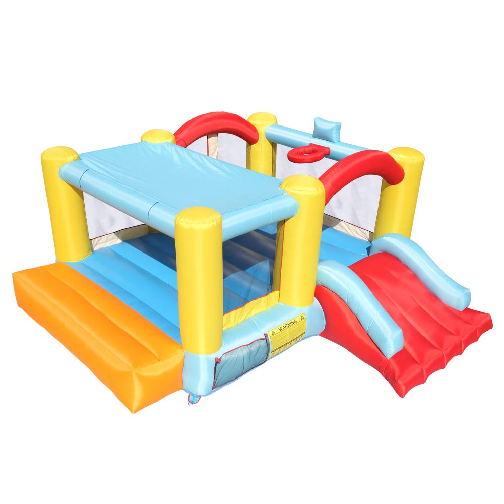 Inflatable Bounce House with Basketball Hoop, Ball & Slide - Kids Outdoor Play Equipment for Birthday Parties, Backyard Fun & Summer Activities