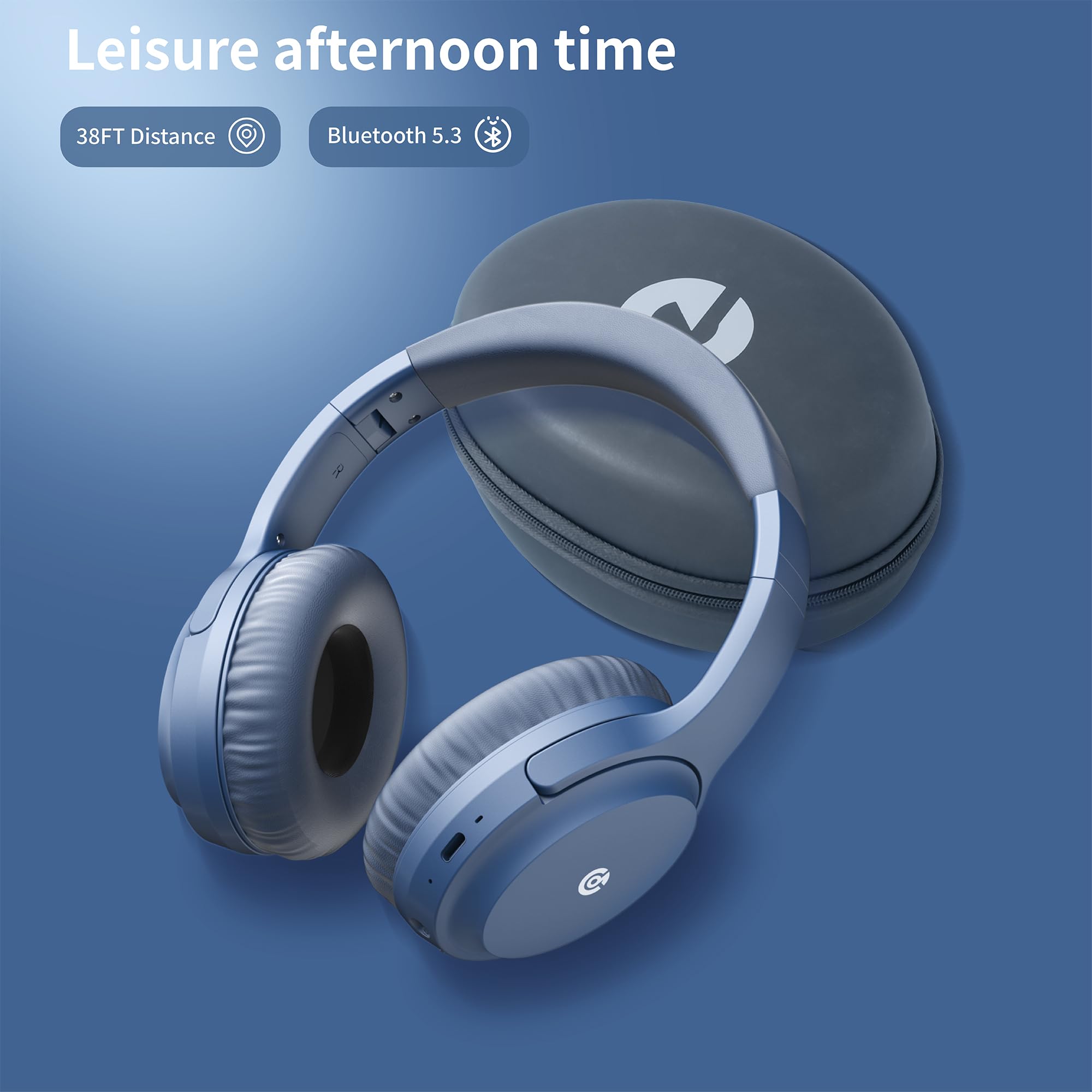 Premium Wireless Bluetooth Headphones - 120H Playtime, Over-Ear with Built-in Mic, Lightweight Foldable Design & Carrying Case - HiFi Stereo Sound for Travel, Work, Gaming & Home Entertainment (Blue)