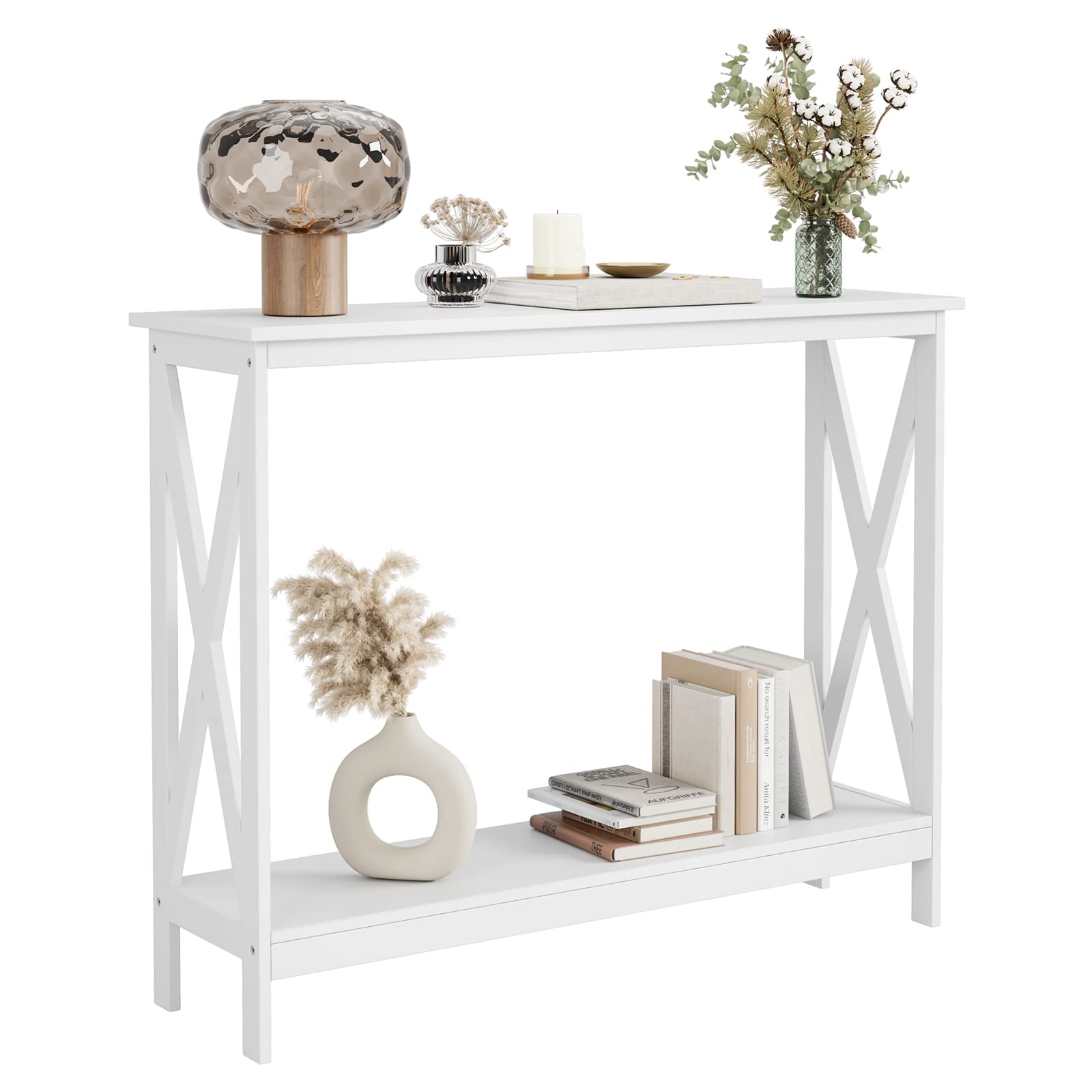 White 2-Tier Console Sofa Table for Entryway & Living Room - Sturdy Engineered Wood, Easy Assembly - Perfect for Small Spaces, Hallway Decor & Storage