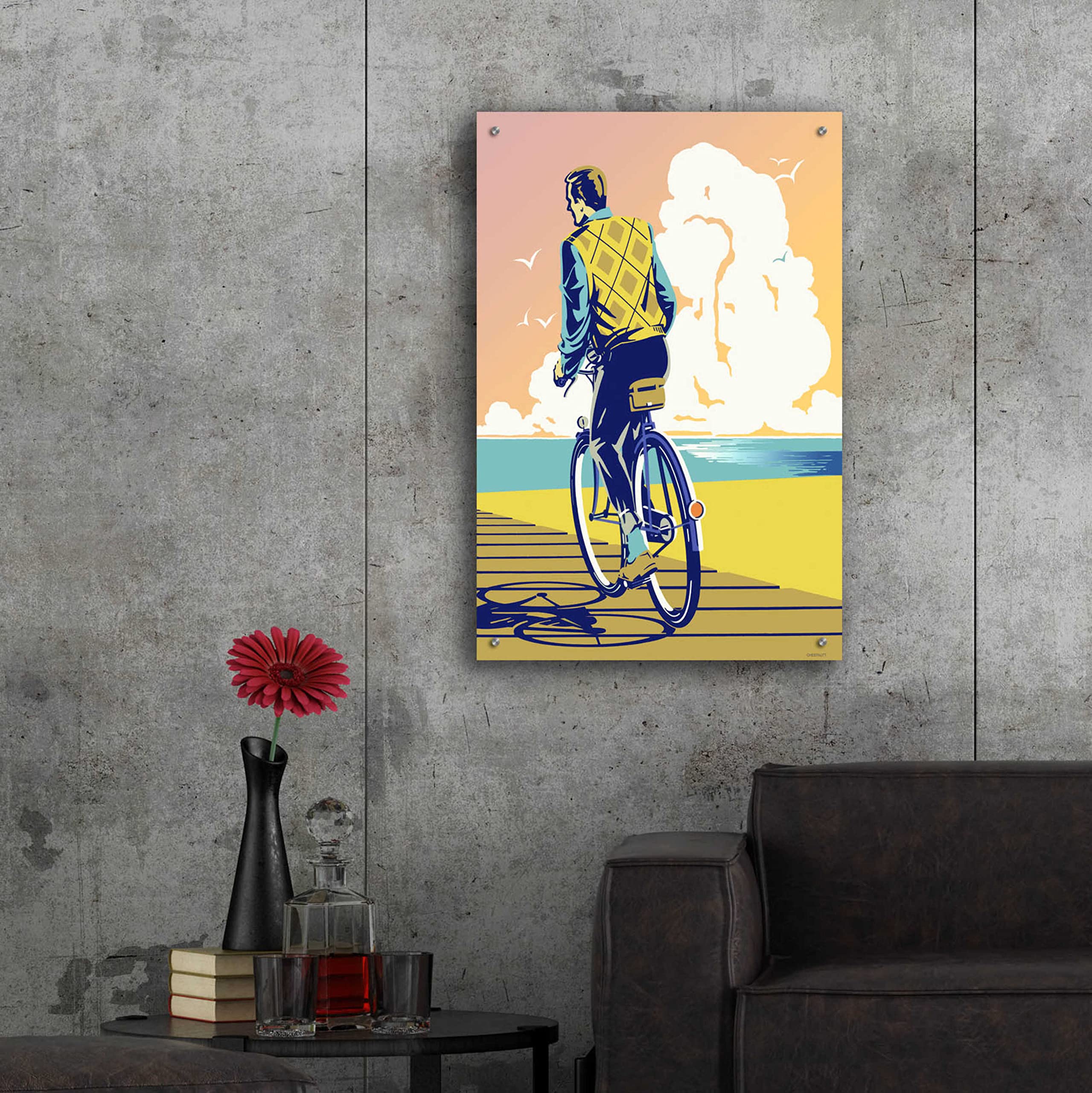 Epic Art 'Beach Bike' by David Chestnutt - Vibrant Acrylic Glass Wall Decor 24x36 Inches - Perfect for Living Room, Bedroom or Beach House Decor