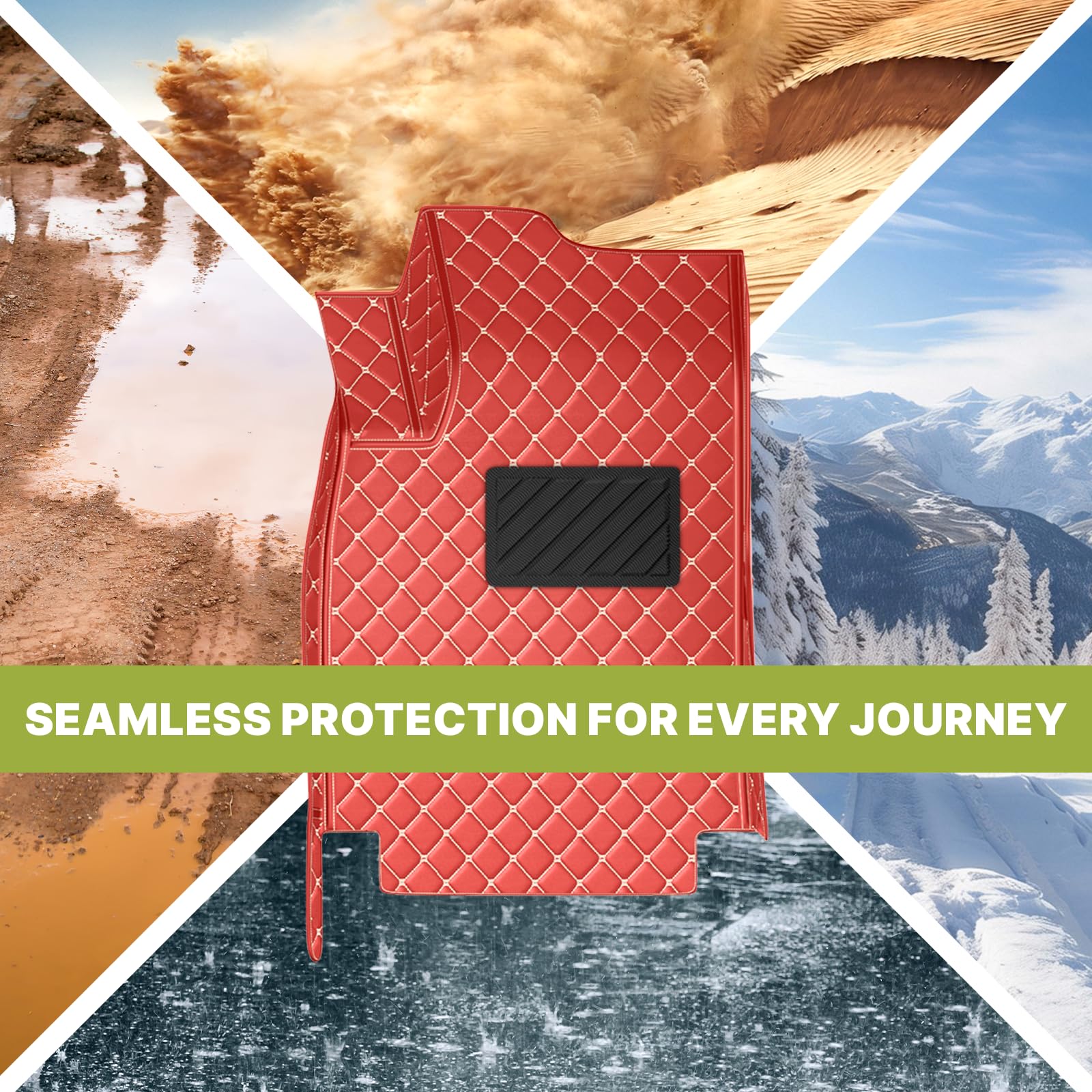 Premium All-Weather Custom Fit Floor Mats for Tesla Model 3 (2017-2022) - Non-Slip Leather Car Floor Liners - Perfect for Winter, Rain & Daily Protection (2020 Model/Red)