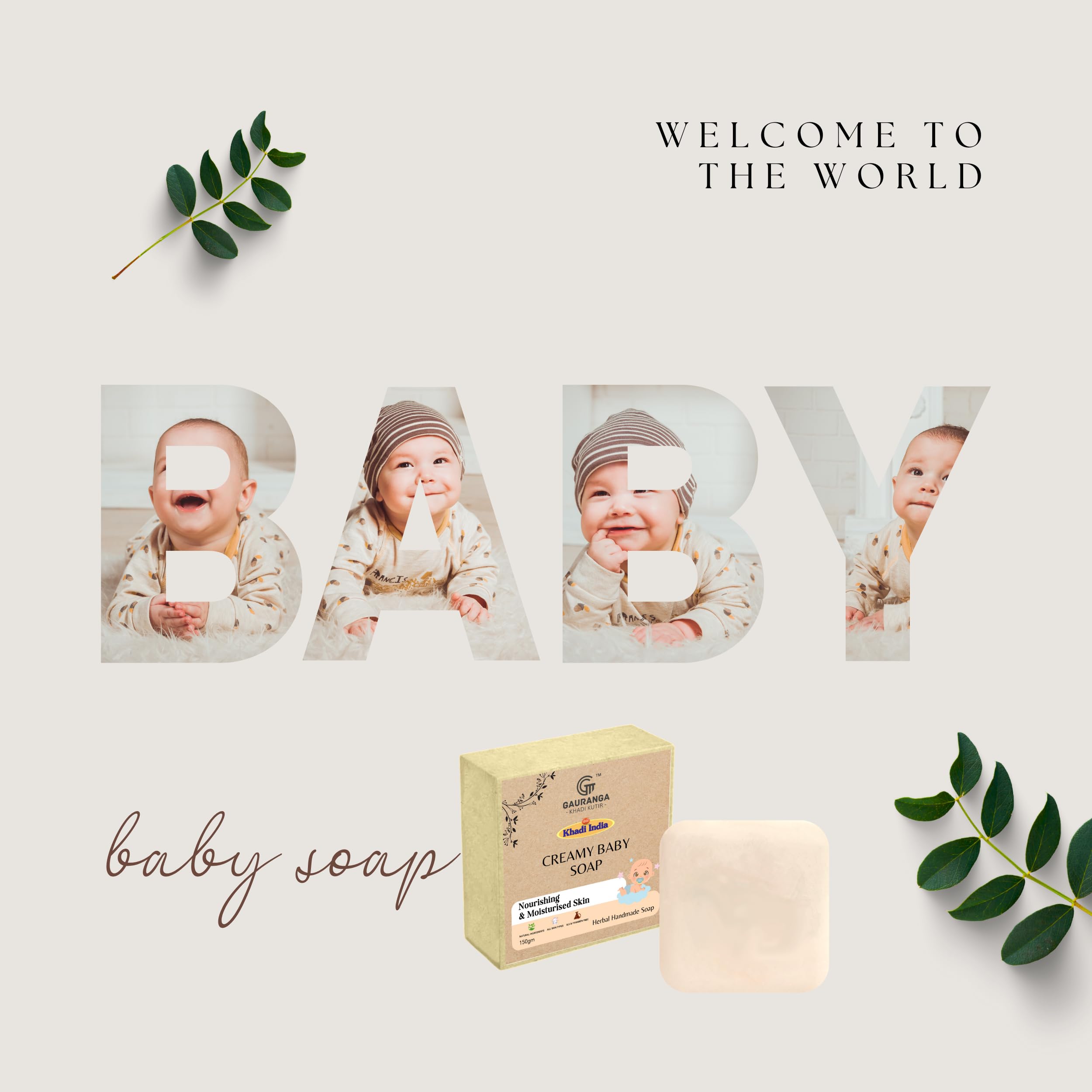 Gauranga Khadi Baby Soap 150g - Organic Handmade Gentle Soap for Newborns & Sensitive Skin | Natural Moisturizing Bath Bar with Herbal Ingredients | Hypoallergenic, Chemical-Free | Perfect for Daily Baby Care & Bath Time Routine