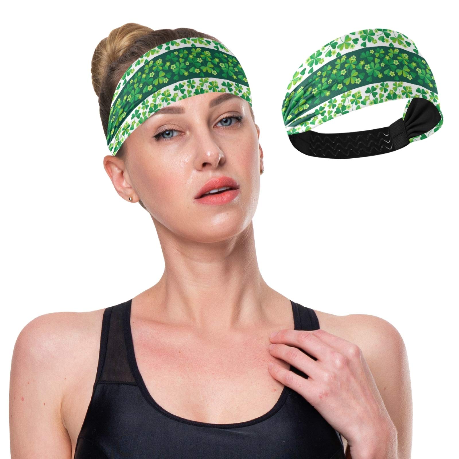 Women's Sports Headbands - Green St. Patrick's Day Shamrock Clover Breathable Hair Bands | Elastic Sweat Wicking Headbands for Running, Yoga & Workouts | Quick Dry Fitness Accessories for Active Women