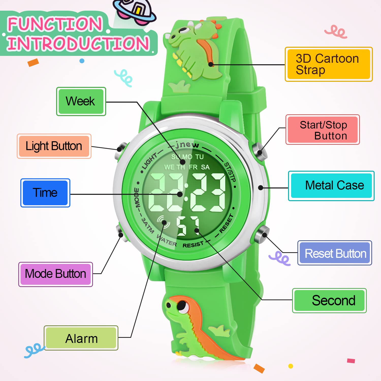 Waterproof Kids Watches with Alarm - Dinosaur Themed Digital Watch for Boys & Girls Ages 3-10 - Perfect for Swimming, Outdoor Play & Birthday Gifts