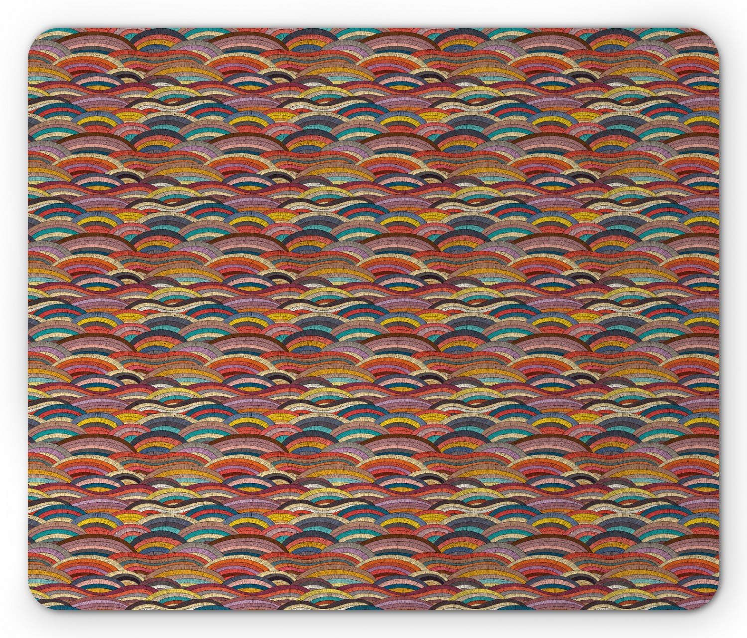 Ambesonne Abstract Geometry Mouse Pad - Non-Slip Rubber Base, Mosaic Style Wave Pattern, Standard Size (9.8