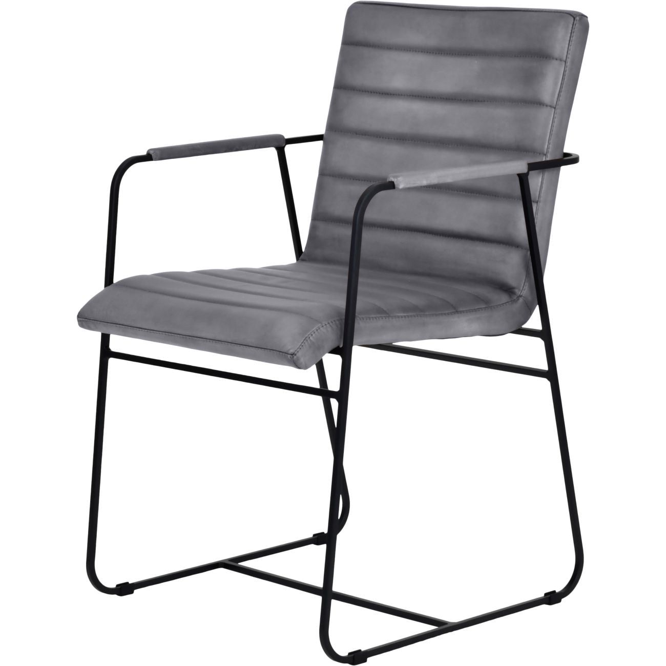Belton Metal Framed Dining Chair With Arms - Fumee/Concrete Leather Upholstery - Modern Kitchen & Dining Room Furniture for Home & Restaurant Use