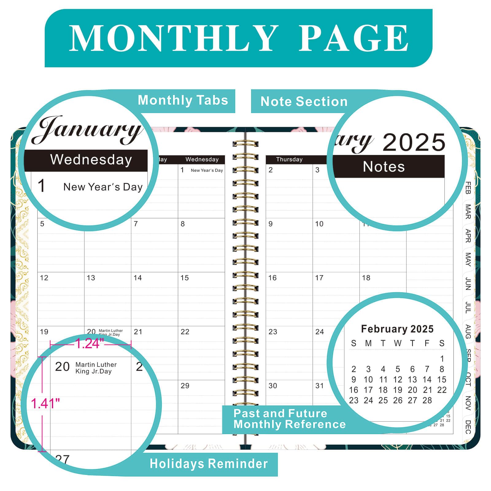 2025 Weekly & Monthly Planner - January to December 2025, Spiral Bound A5 Planner (6.3