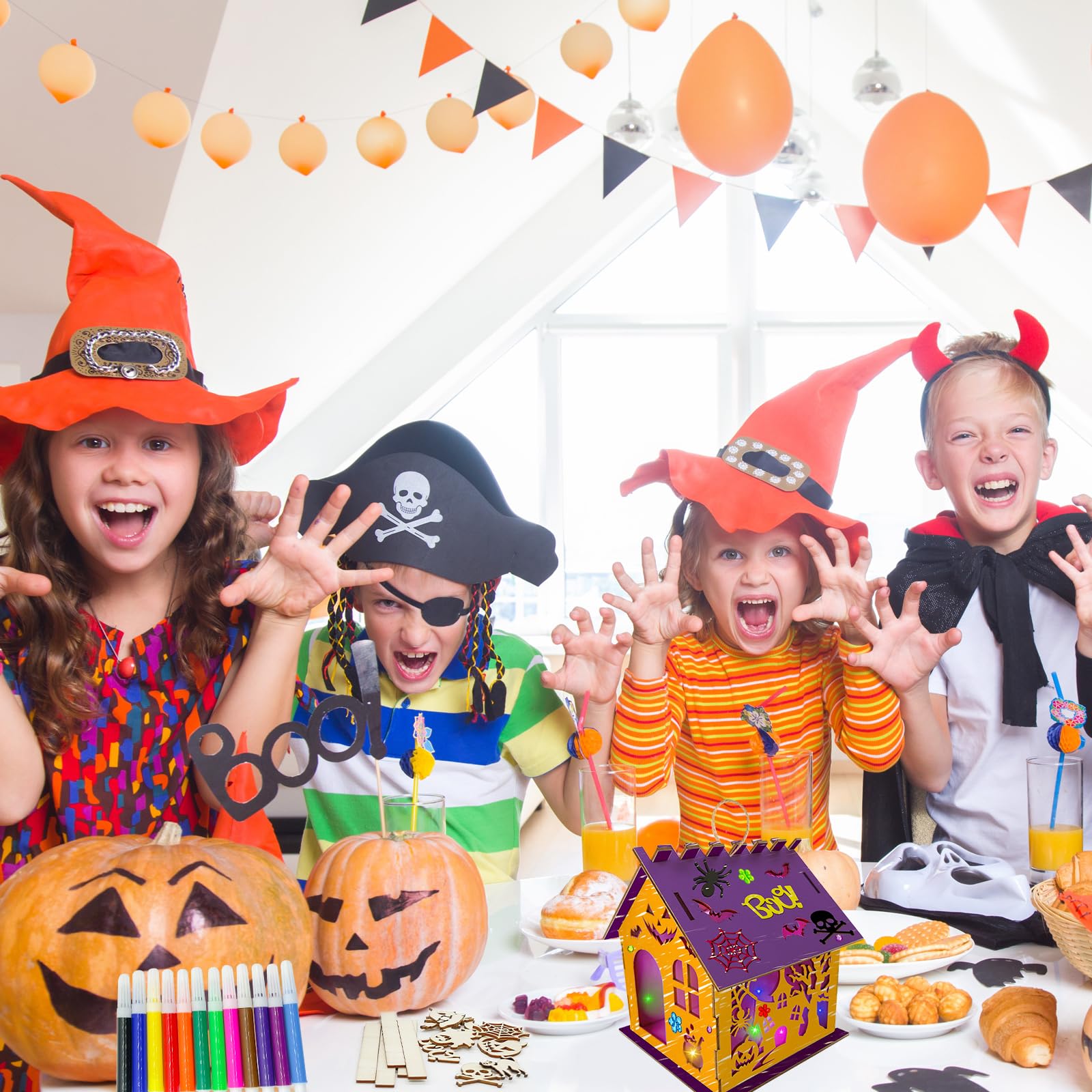 6 Set DIY Wooden Halloween Castle House Craft Kit - Build & Paint Unfinished Haunted House Art Project | Bulk Halloween Party Decorations for Kids & Adults | Perfect for Fall Festivals, Classroom Activities & Home Decor