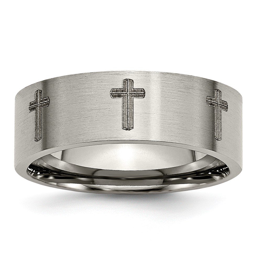 Jewels By Lux Titanium Flat 8mm Laser Engraved Brushed Wedding Band Ring for Men - Perfect for Anniversary, Engagement, and Everyday Wear