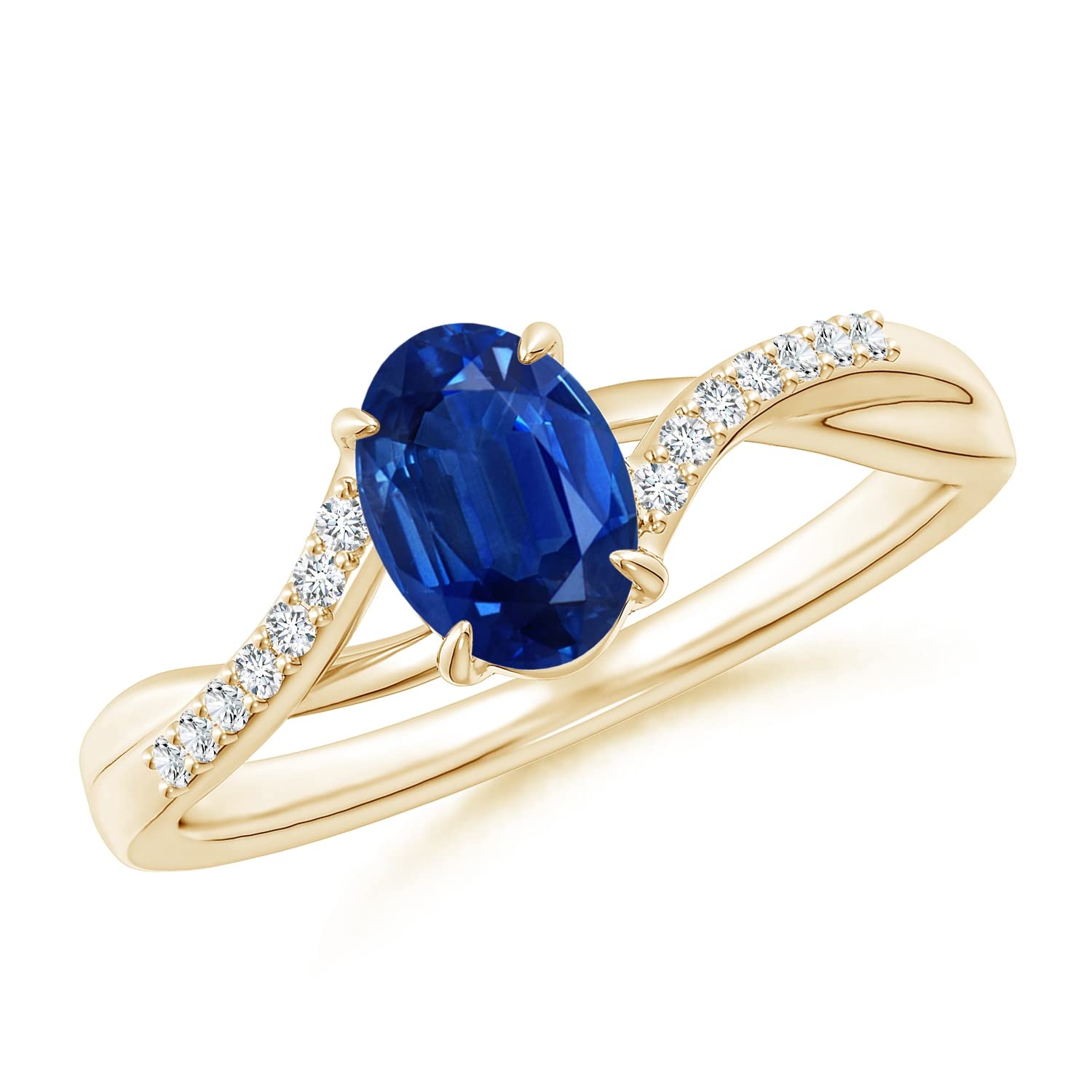 7x5mm Oval Blue Sapphire Split Shank Ring with Diamond Accents - Elegant Birthstone Jewelry for Women, Perfect for Anniversary, Engagement & Special Occasions