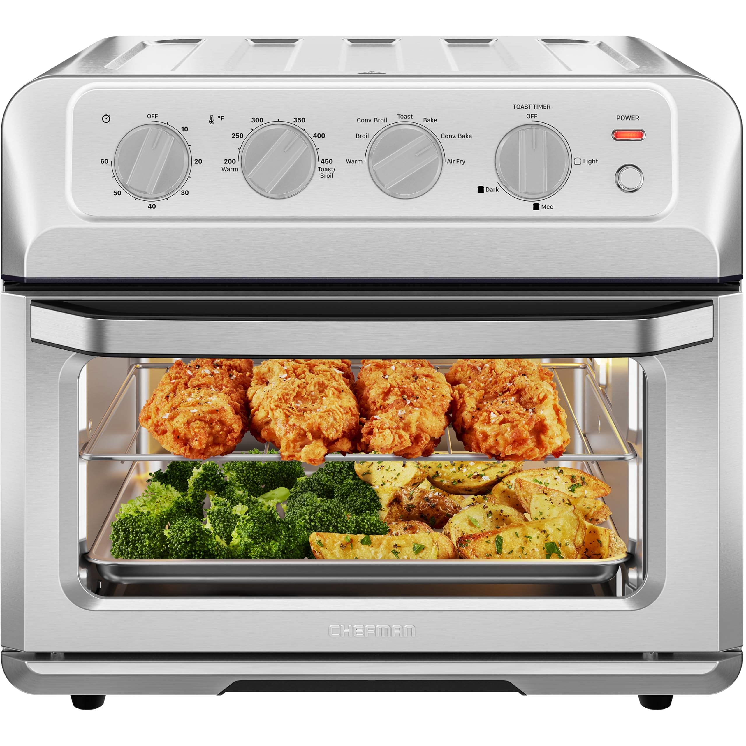 Chefman 7-in-1 Air Fryer Toaster Oven Combo | 20QT Countertop Convection Oven | Cook Pizza, Air Fry Chicken Wings, Toast, Broil | Auto Shutoff & Stainless Steel Design | Perfect for Small Kitchens, Dorms & Quick Meals