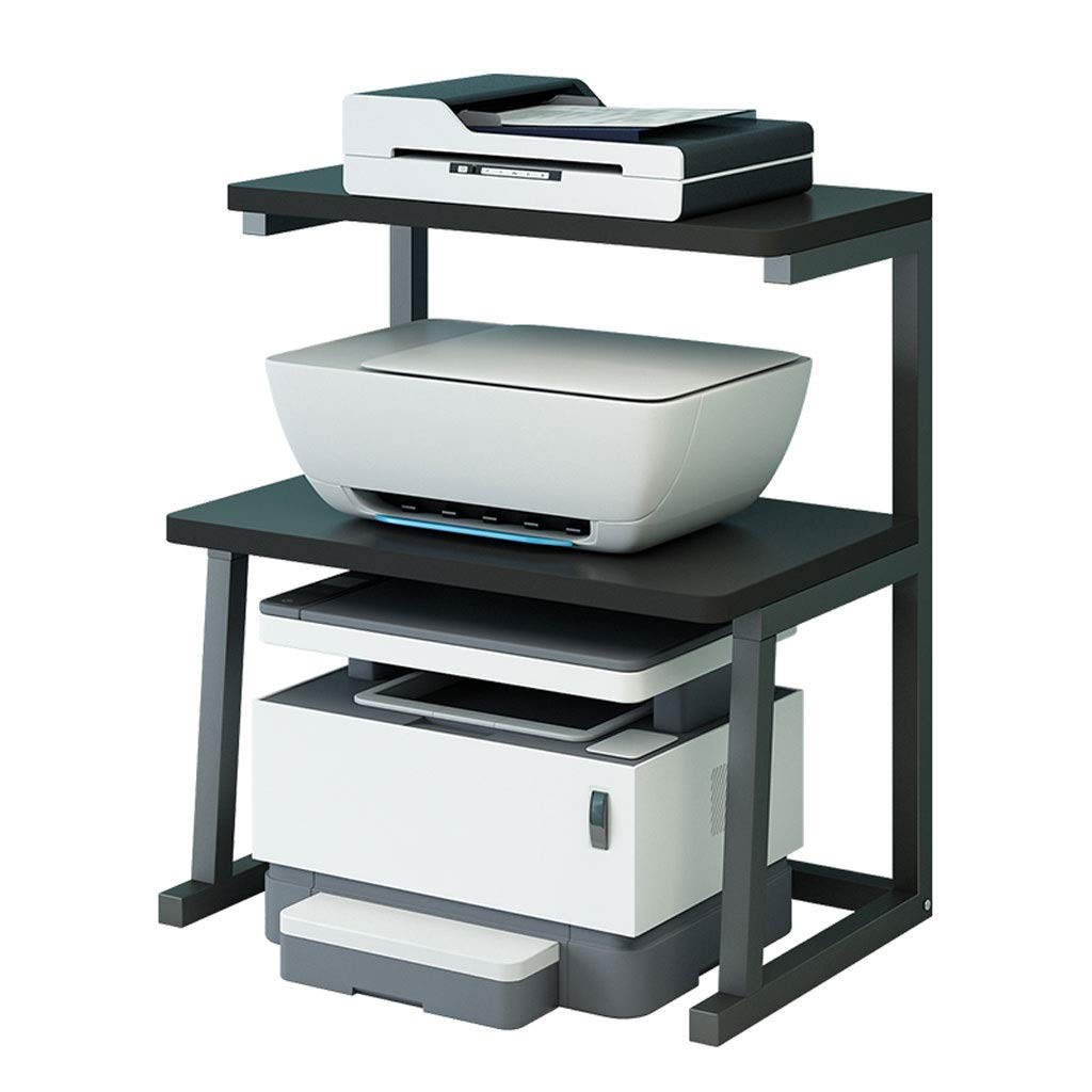 2-Tier Metal Printer Stand for Desktop - Heavy Duty Fixed Frame with Side Support for Office Fax Machine & Home Printer - Space Saving Desk Organizer (Gray) - Perfect for Home Office & Workspace Organization