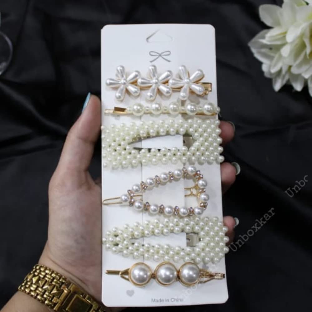 RSJ TRADERS - 6 Pack Metal Pearl Hair Clips for Women | Korean Style Hairpins & Barrettes | Fashion Hair Accessories for Women & Girls | Perfect for Weddings, Parties & Everyday Styling