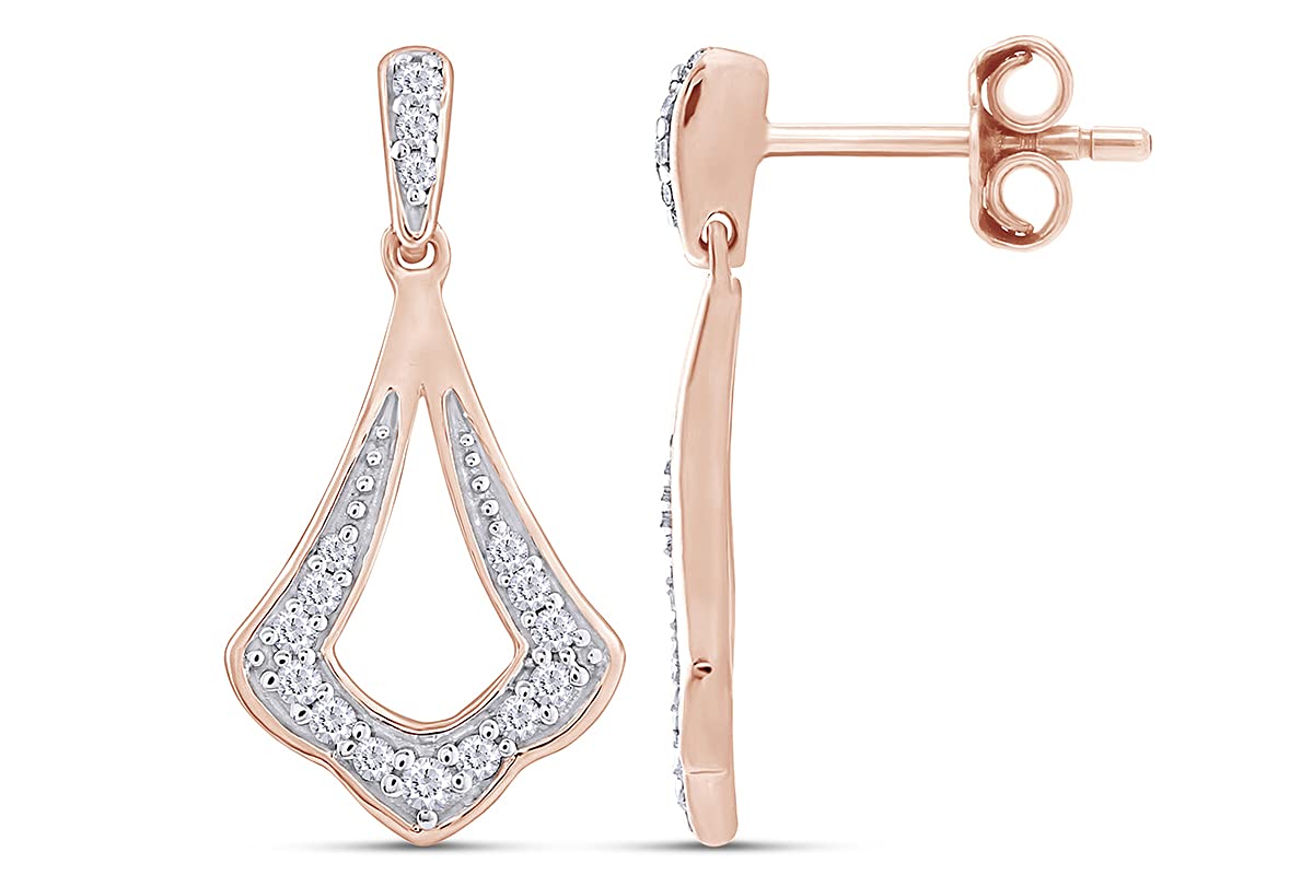 1/6 Carat Round Cut Natural Diamond Stud Earrings for Women - 14K Gold Plated 925 Sterling Silver, I2-I3 Clarity, I-J Color, 0.16 Cttw - Elegant Gift for Anniversary, Birthday & Special Occasions