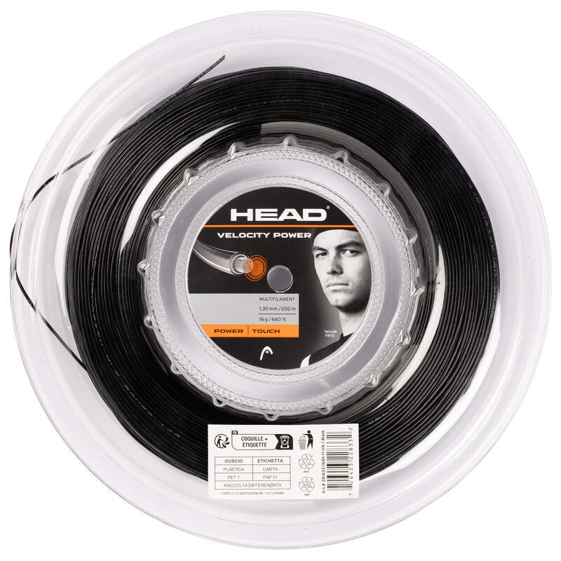 Head Velocity Power 16/1.30 Tennis String Reel (Black) | Premium Polyester Tennis String for Power & Control | Perfect for Competitive Play & Stringing Machines