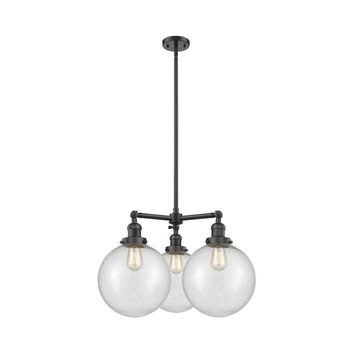 Oil Rubbed Bronze Chandelier 24 Inch Wide - Seedy Glass LED 3-Light Fixture with Steel/Cast Brass Base - Perfect for Dining Room, Bedroom, or Foyer Lighting