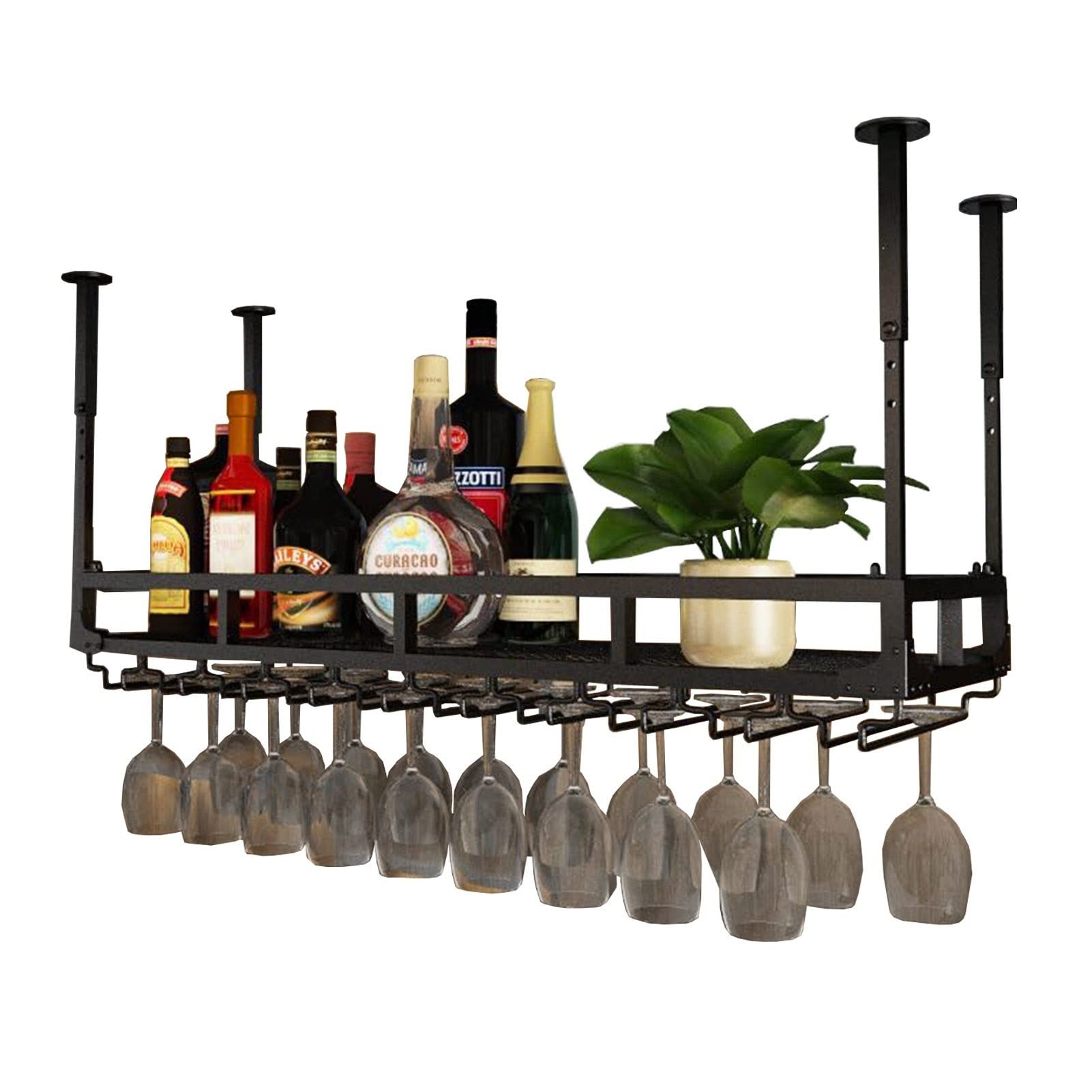 Premium Hanging Wine Rack - Wall & Ceiling Mounted Wine Bottle & Glass Holder for Home, Kitchen, Bar - Decorative Storage Shelf for Stemware Goblets (60cm) - Perfect for Dining Room, Wine Cellar & Entertaining Spaces