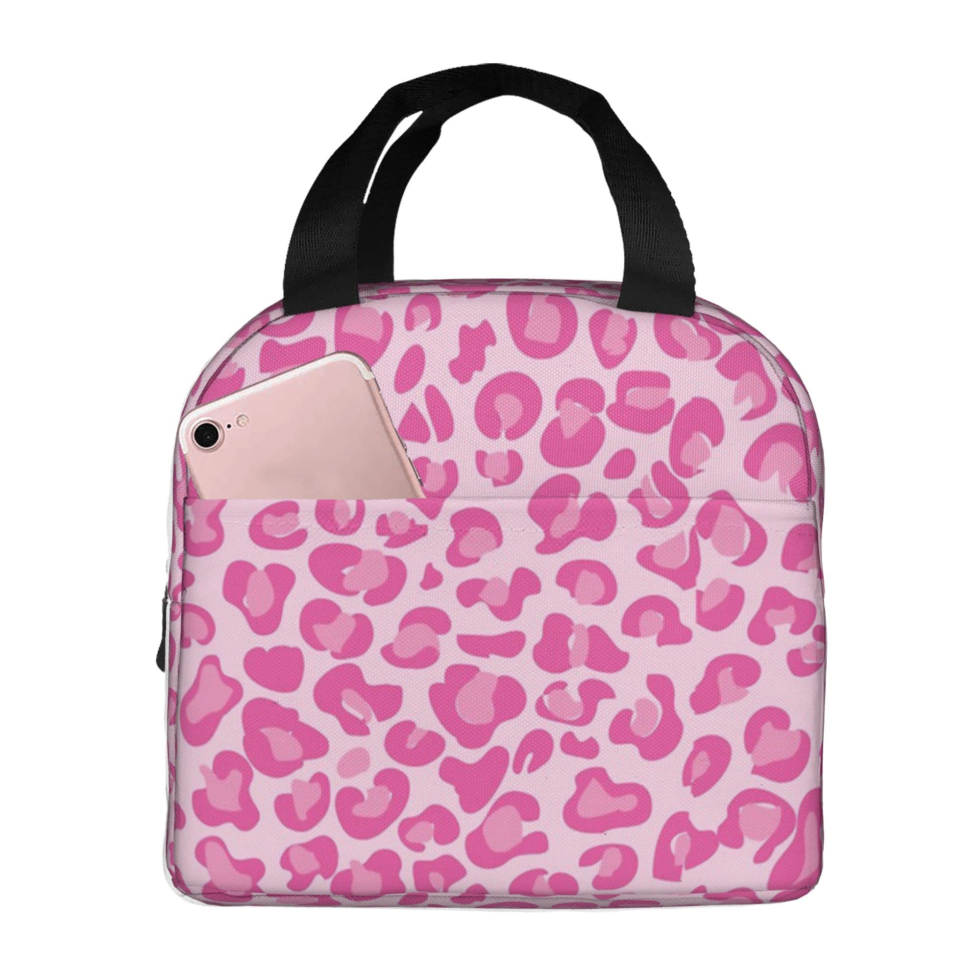 Pink Leopard Print Insulated Lunch Bag for Women & Men - Reusable Portable Cooler Tote with Ice Packs for School, Work, Picnic, Beach, Fishing & Outdoor Activities | Cute Small Lunch Box for Girls, Boys & Adults | Meal Prep & Food Storage Solution