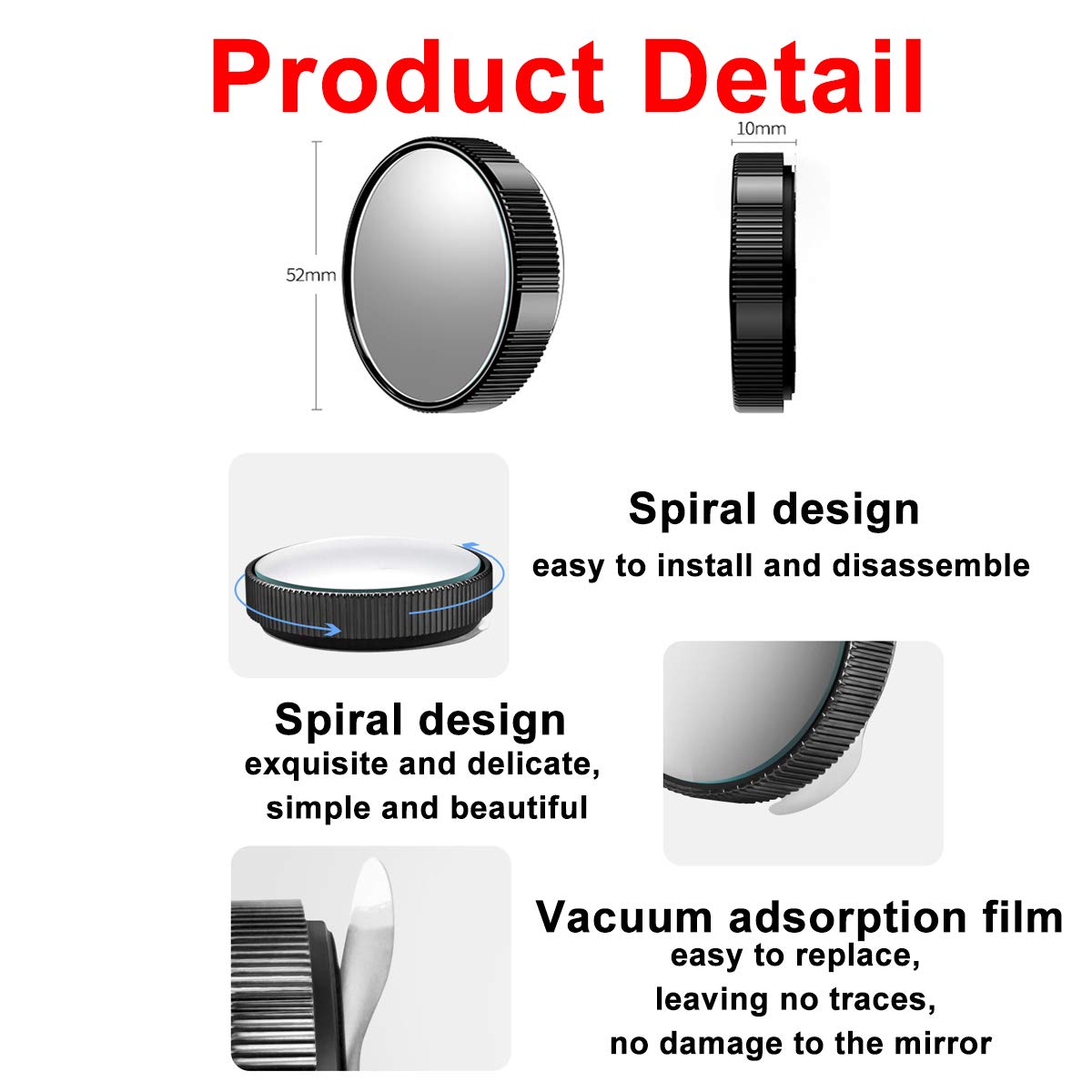 Car Blind Spot Mirror - HD Round Glass Framed Convex Rear View Mirror with Wide Angle & Adjustable Suction Cup for Cars, SUVs, Trucks - Improve Driving Safety & Eliminate Blind Spots