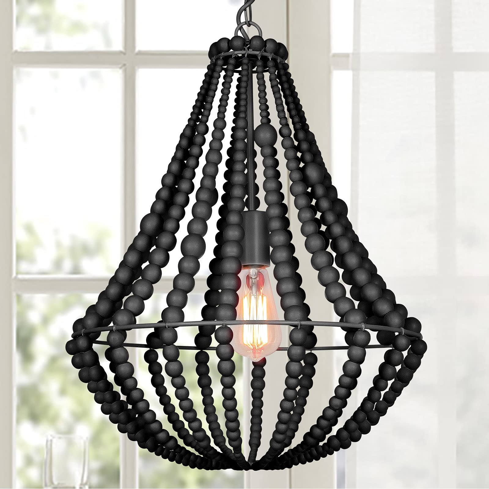 Boho Wood Beaded Chandelier - 16.5