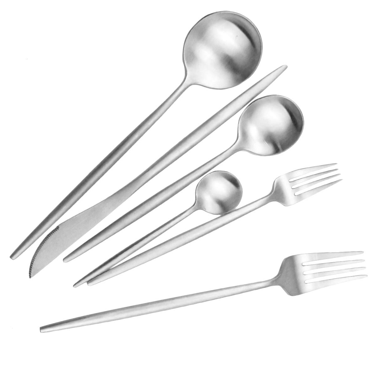 Premium 40-Piece Matte Silver Flatware Set for 8 - 304 Stainless Steel Cutlery Set with Stain Finish | Dinner, Dessert & Salad Utensils | Dishwasher Safe Kitchen Silverware | Perfect for Formal Dining, Dinner Parties & Everyday Use