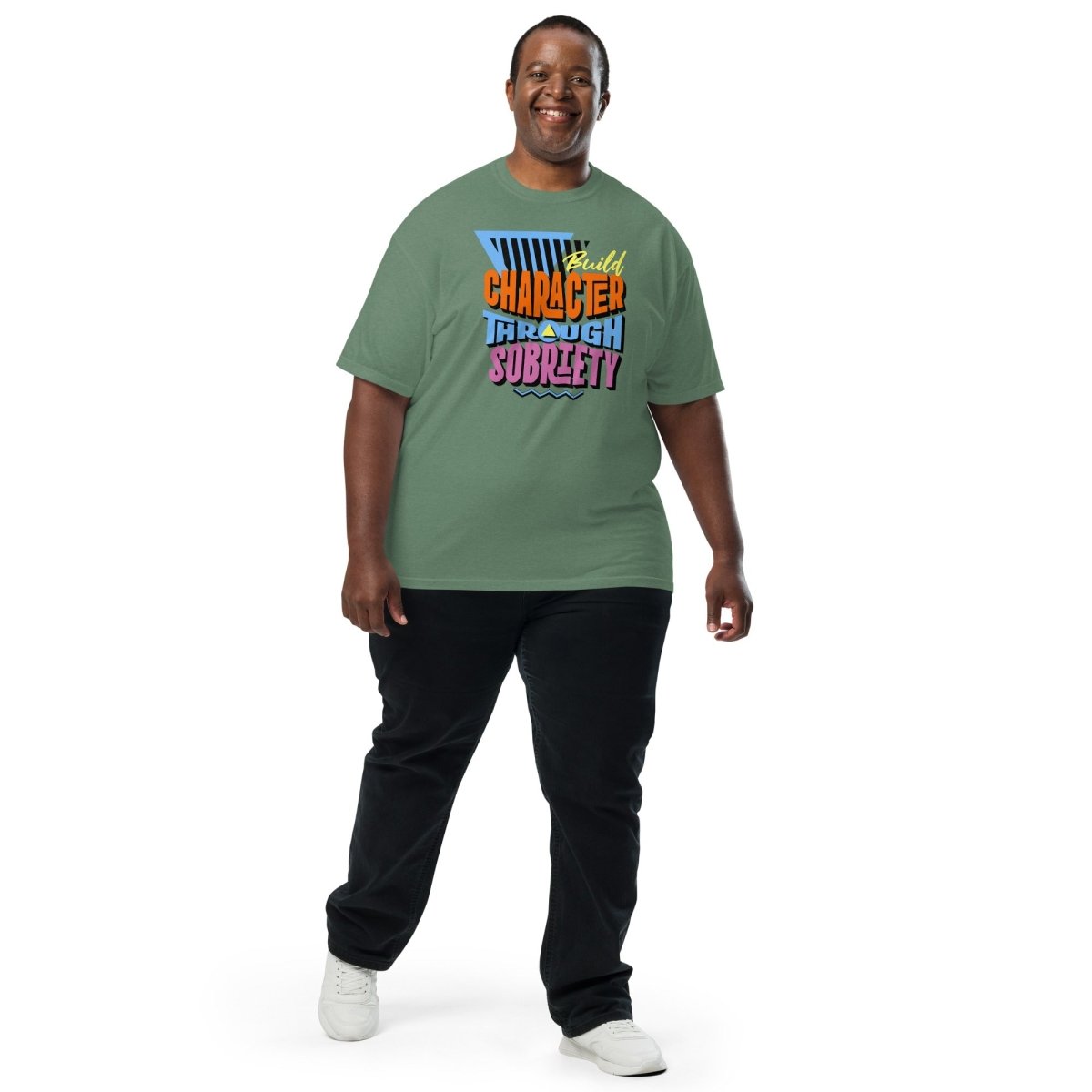 Build Character Through Sobriety Heavyweight T-Shirt | Premium Cotton Men's Tee | Motivational Apparel for Recovery & Sobriety Journey