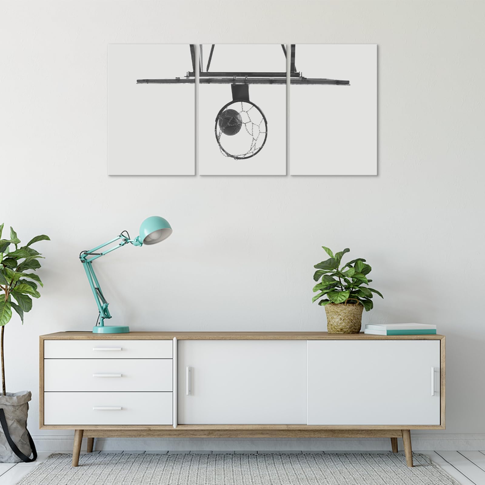 KAWAHONE - 3-Piece Black and White Basketball Wall Art Set - Modern Sports Decor for Gym, Teen Boy Room, Man Cave & Game Room - Perfect Gift for Basketball Fans & Players