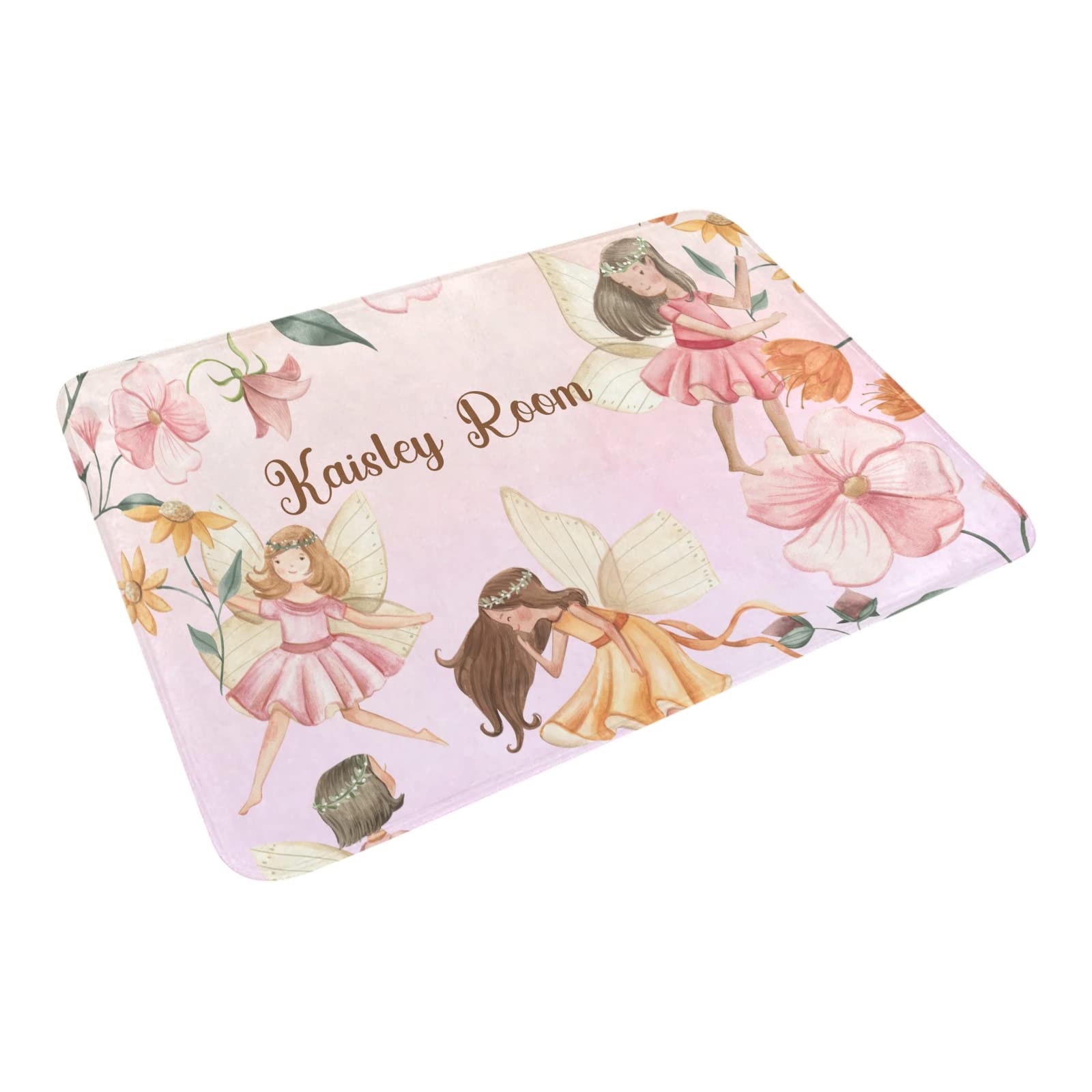 Custom Floral Spring Fairy Garden Doormat - Personalized Entryway Rug 23.6