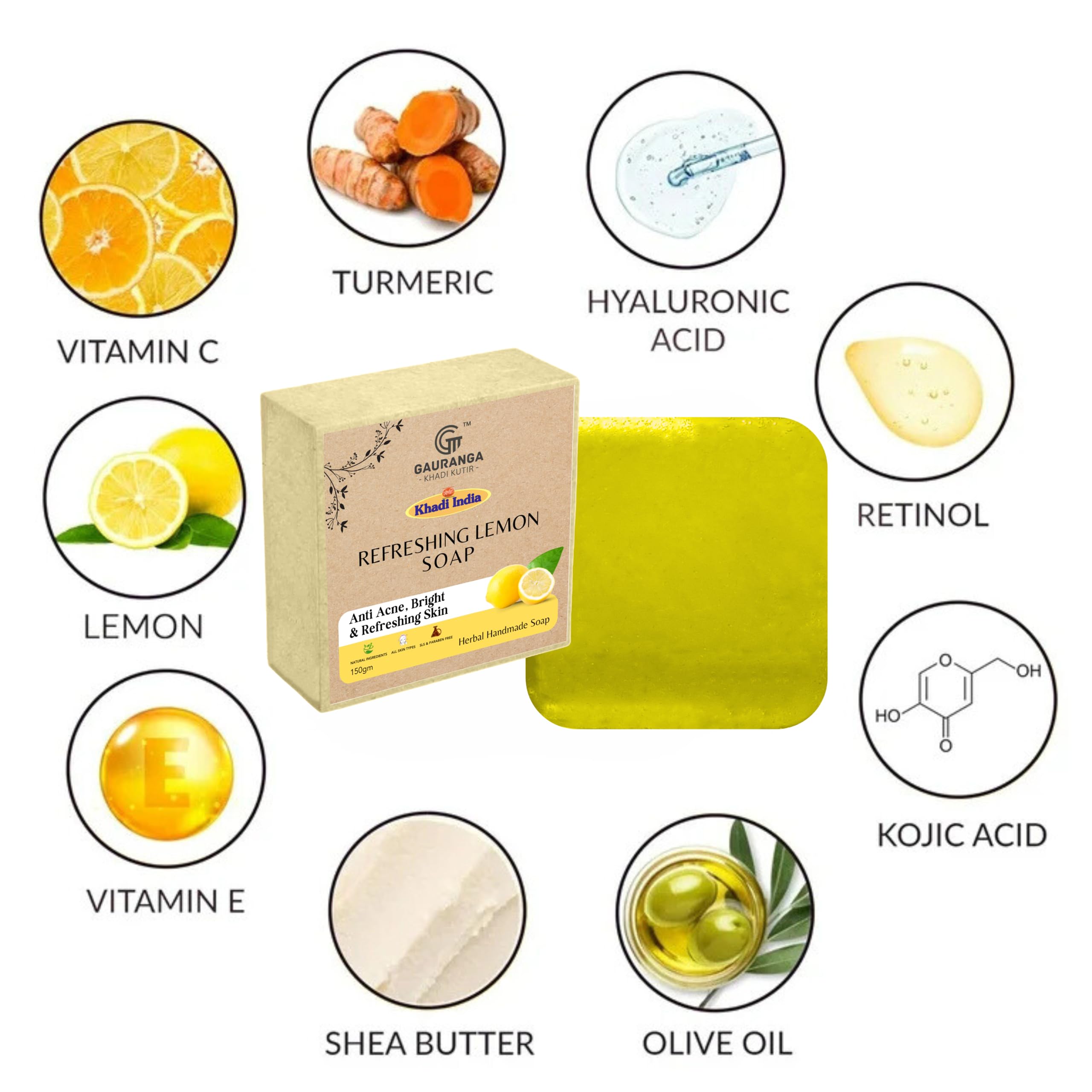 Khadi Lemon Handmade Premium Soap 150g - All Natural, Fresh Citrus Scent for All Skin Types | Moisturizing Bath & Shower Soap for Daily Skincare Routine