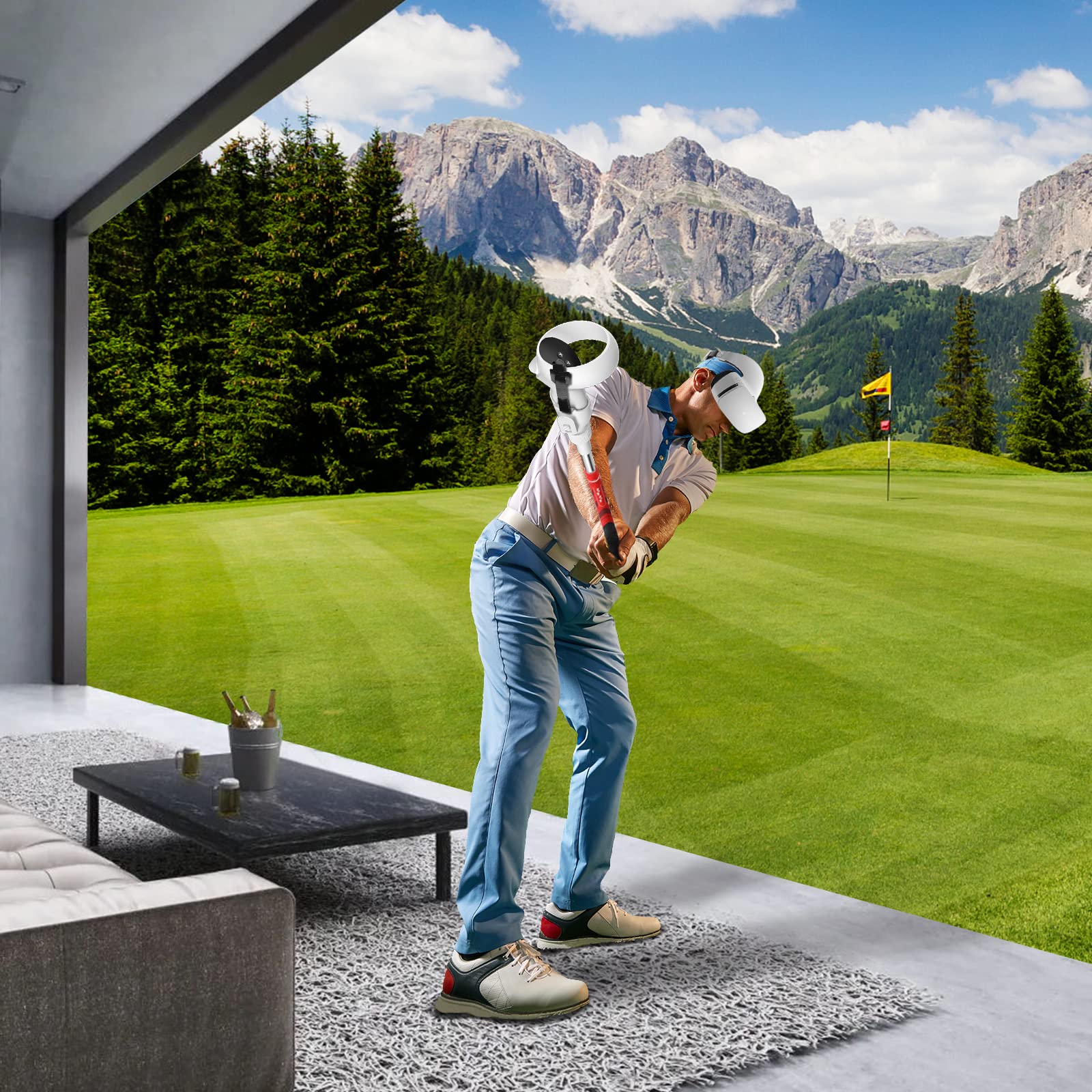Meta Oculus Quest 2 VR Golf Club Handle Accessory - Stainless Steel Core Virtual Reality Golf Game Attachment for Enhanced Sports Gaming Experience (White, Double Pack) | Perfect for Home VR Golf Simulation & Interactive Sports Training