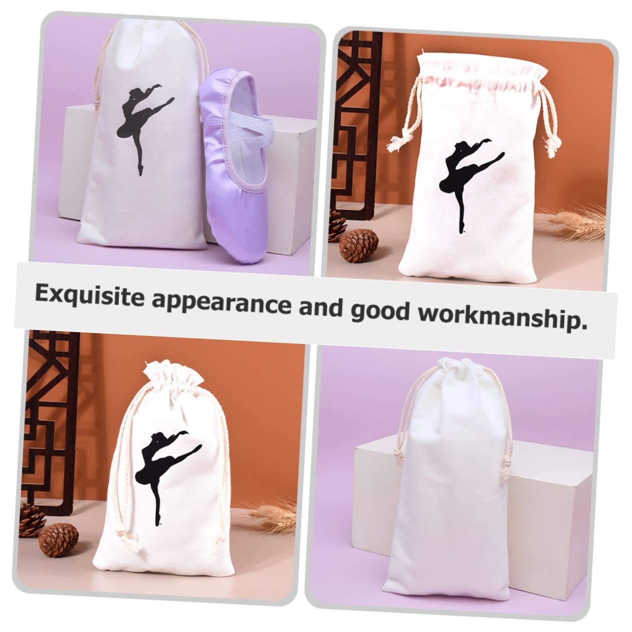 GAROZATION 12 Pack Cotton Ballet Shoe Bags - Breathable Dance Shoe Organizer for Sneakers & Ballet Shoes - Perfect for Dance Classes, Gym & Travel (Pink)