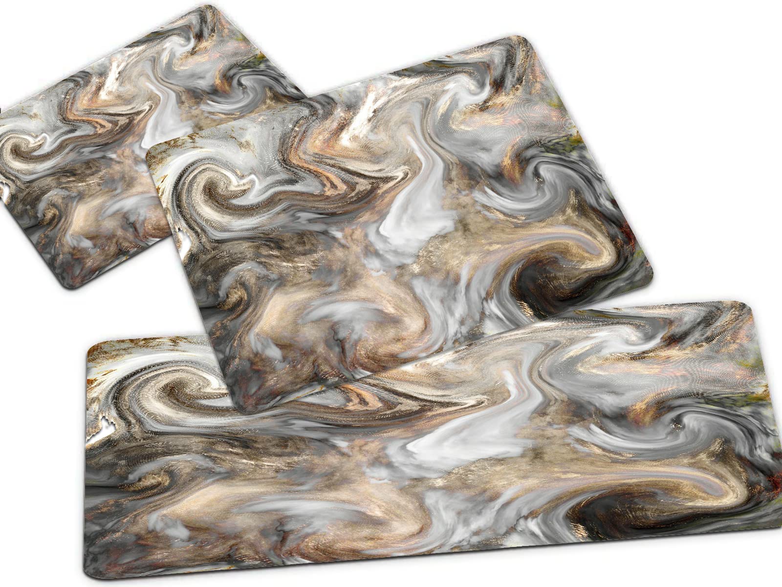 Non-Slip Watercolor Marble Kitchen Mat Set of 3 - Retro Paintbrush Design Washable Floor Rugs for Bathroom, Standing Comfort & Home Decor - Perfect for Kitchens, Entryways & High-Traffic Areas