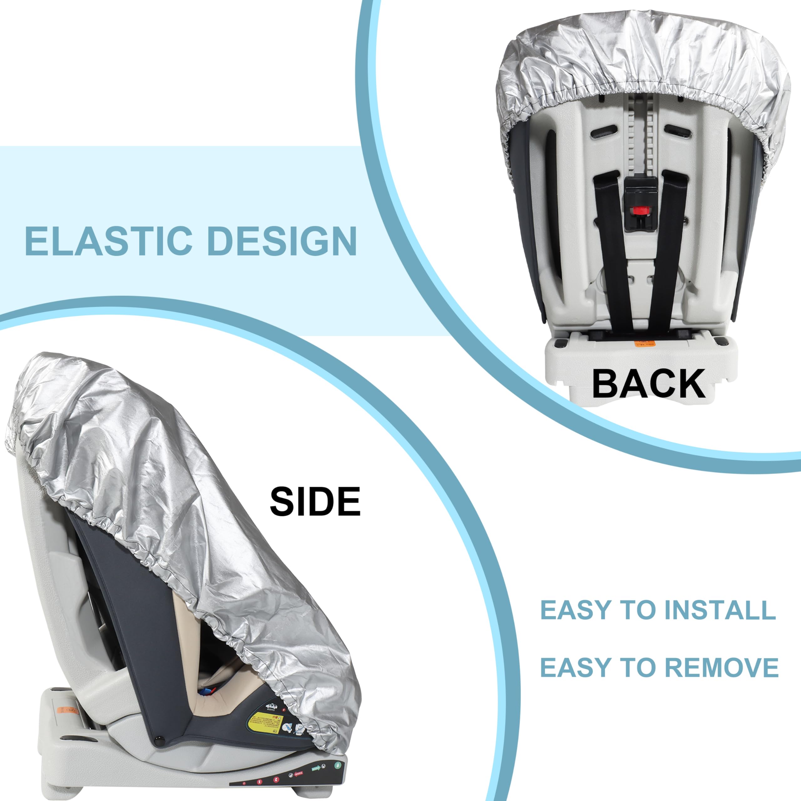 Baby Car Seat Sun Shade Cover - Water Resistant UV Protection Infant Car Seat Canopy with 3-Layer Heat Shield | Easy Installation & Dust Protection | Perfect for Summer Travel, Outdoor Activities & Newborn Safety (Silver Elastic)