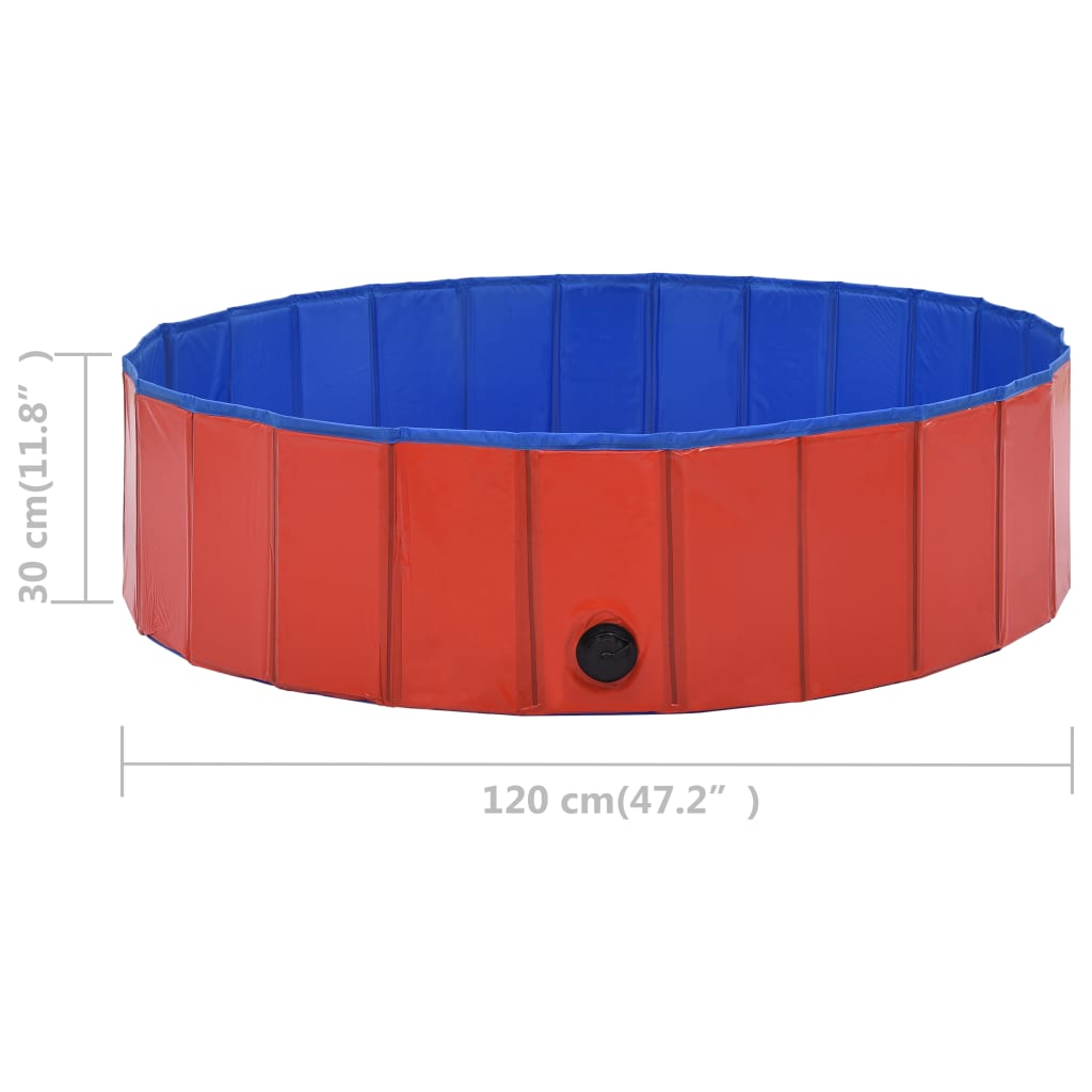 Foldable Dog Swimming Pool 120x30 cm - Portable PVC Pet Pool for Small & Medium Dogs - Ideal for Backyard, Beach & Outdoor Play - Red