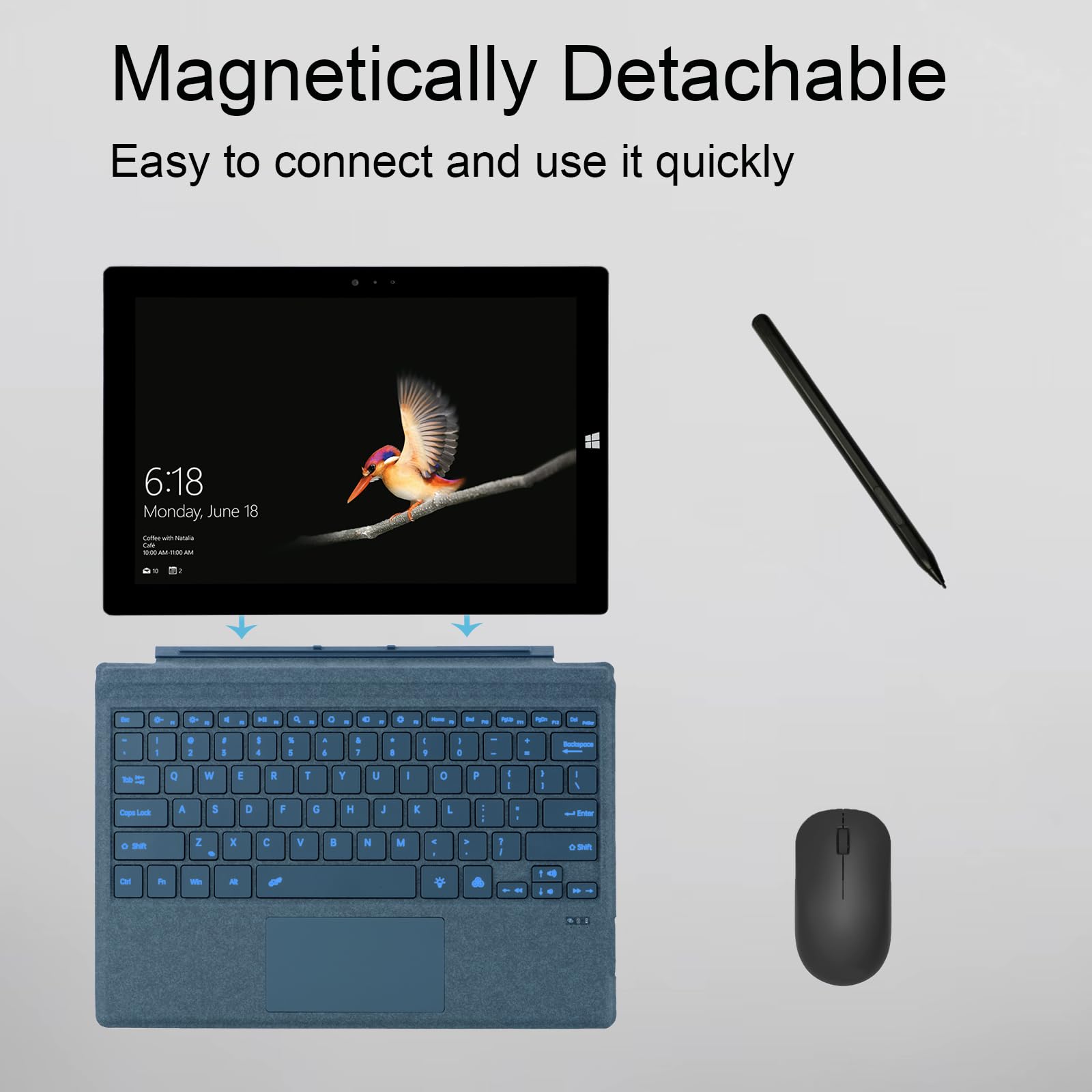 Microsoft Surface Pro 3/4/5/6/7/7+ Type Cover - Slim Wireless Keyboard with Touchpad & Backlit Keys (Sapphire Blue) | Perfect for Work, School & Travel