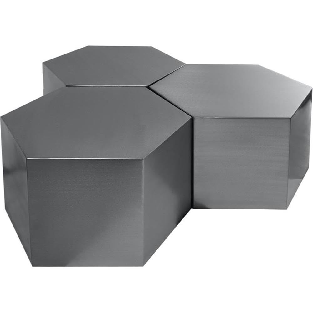 Modern Metal Coffee Table Set - 3-Piece Brushed Chrome for Living Room