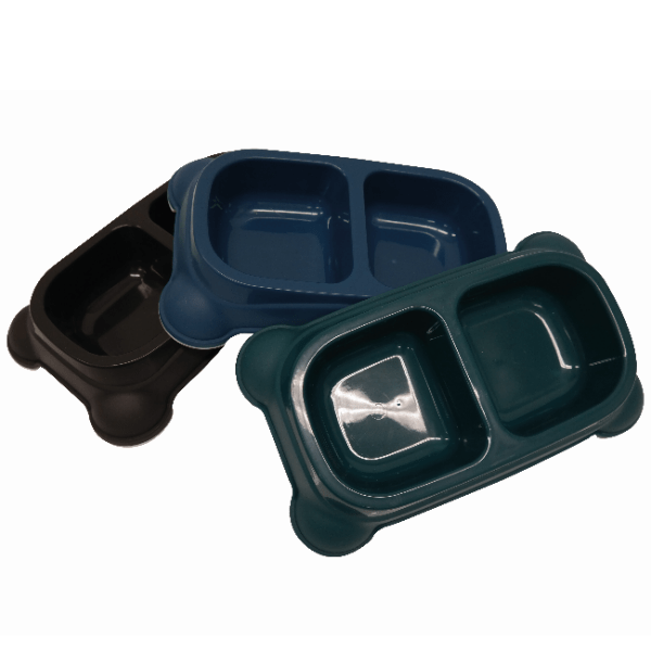 Durable Plastic Double Pet Bowl for Dogs & Cats - Non-Slip Pet Food and Water Dish for Indoor/Outdoor Use - Perfect for Feeding Time, Travel, and Training